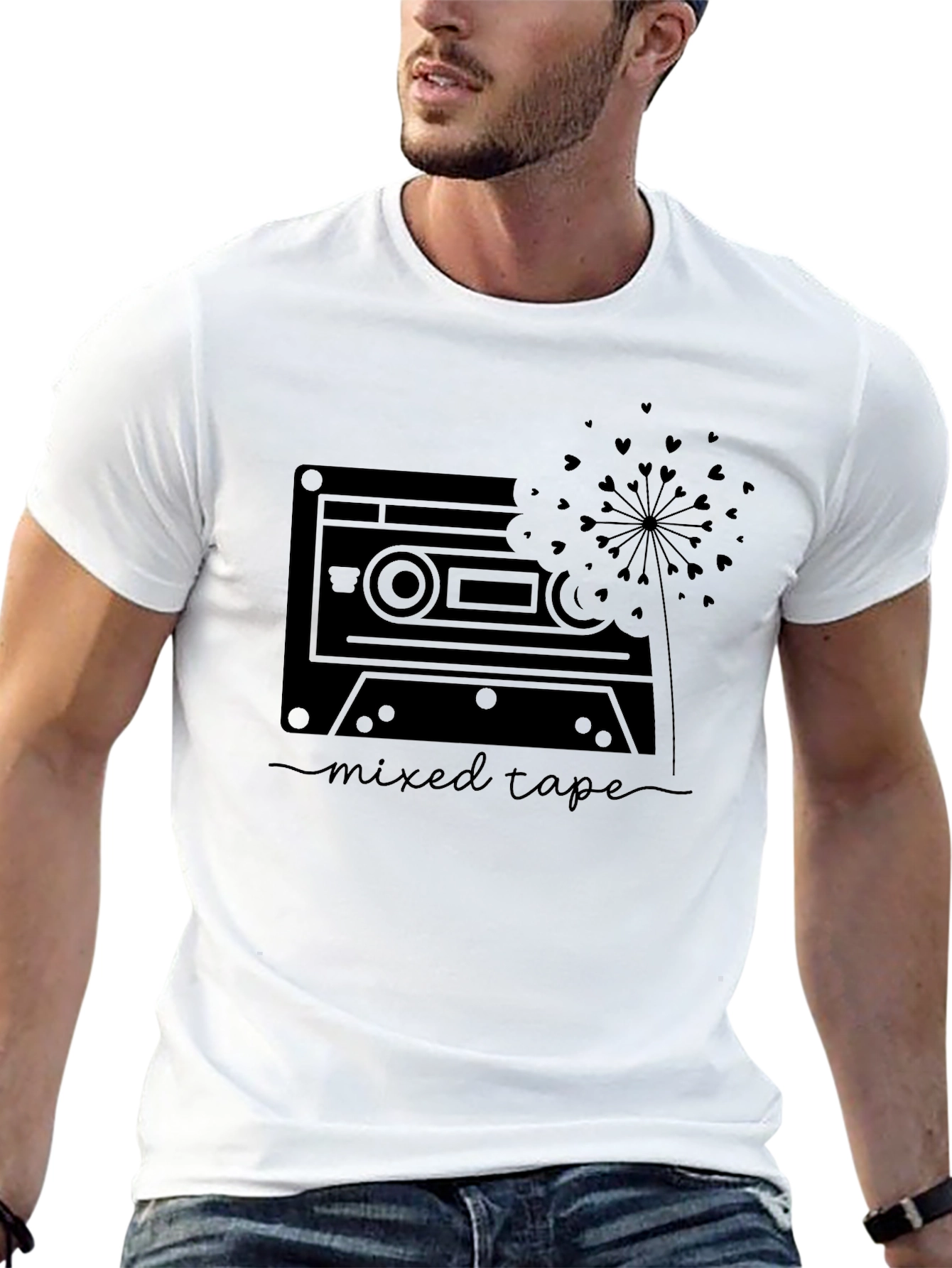 Mixed Tape Heart Dandelion Graphic Tee - Black