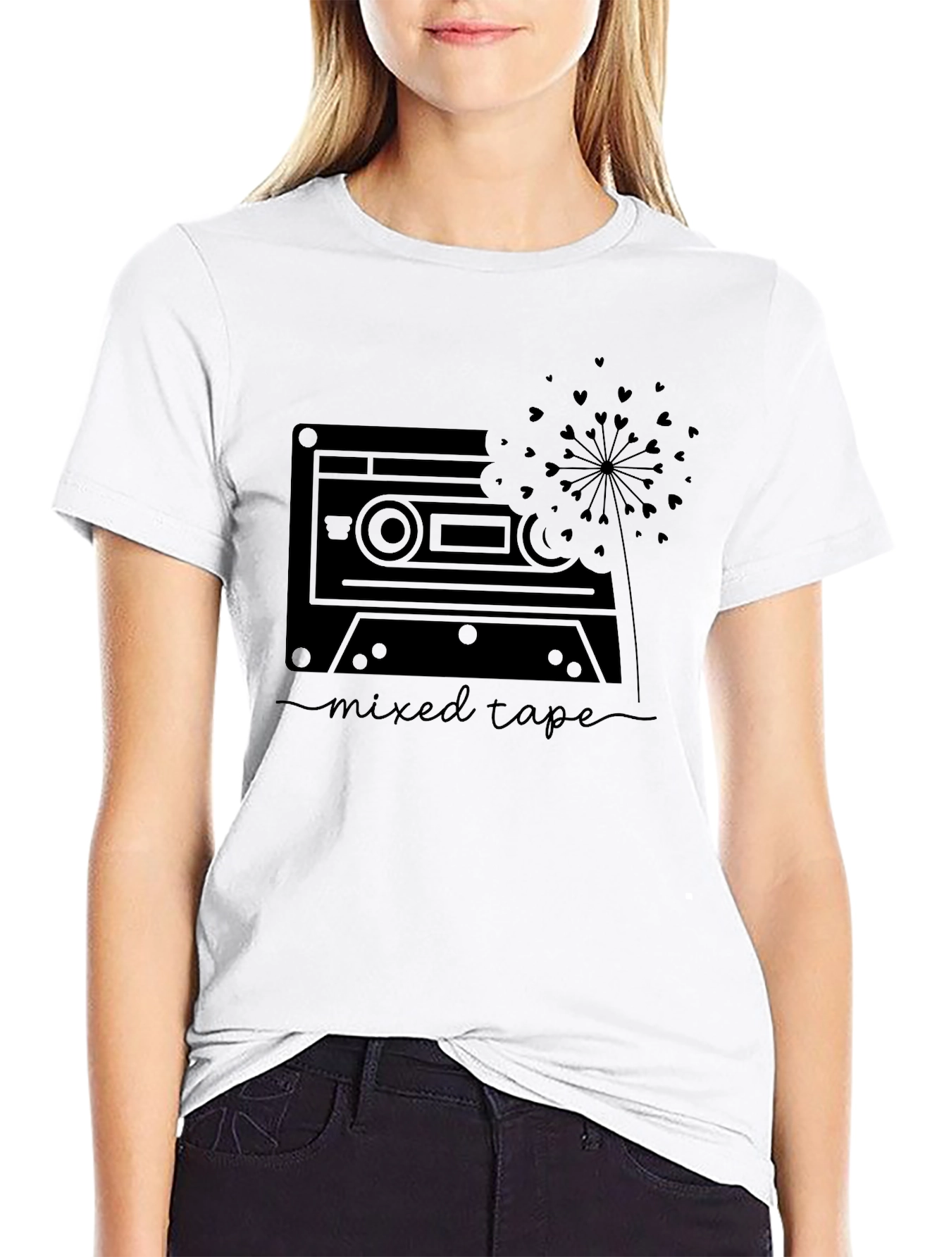 Mixed Tape Heart Dandelion Graphic Tee - Black