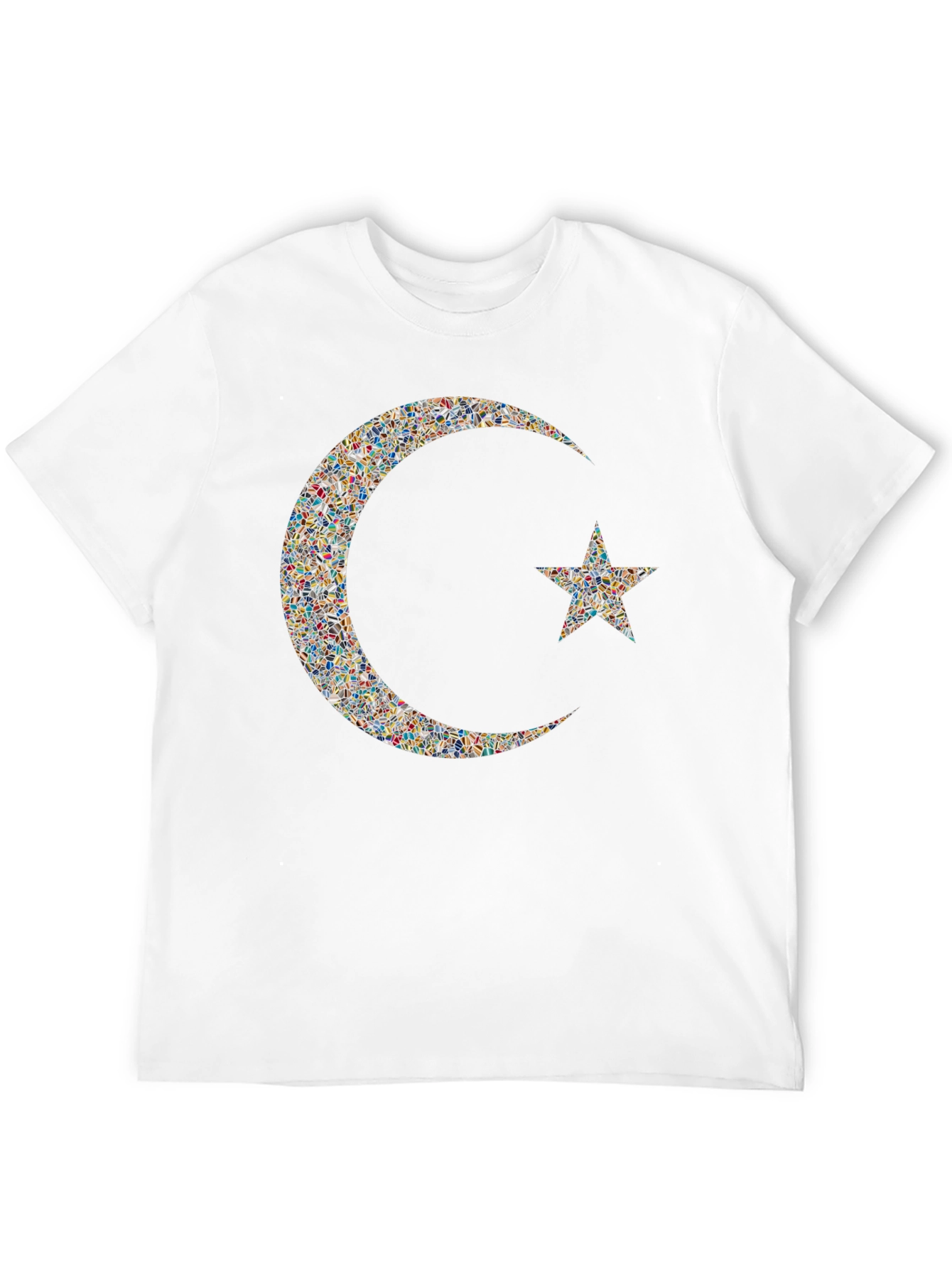 Mosaic Crescent Moon and Star Graphic T-Shirt