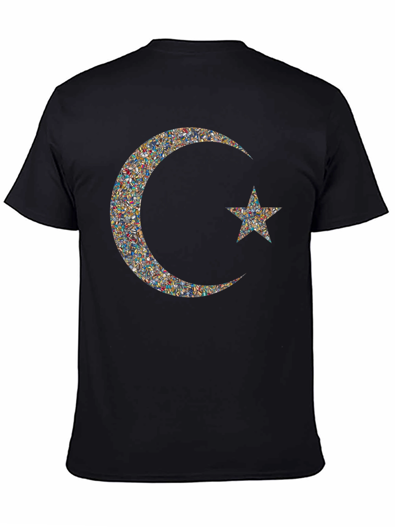 Mosaic Crescent Moon and Star Graphic T-Shirt