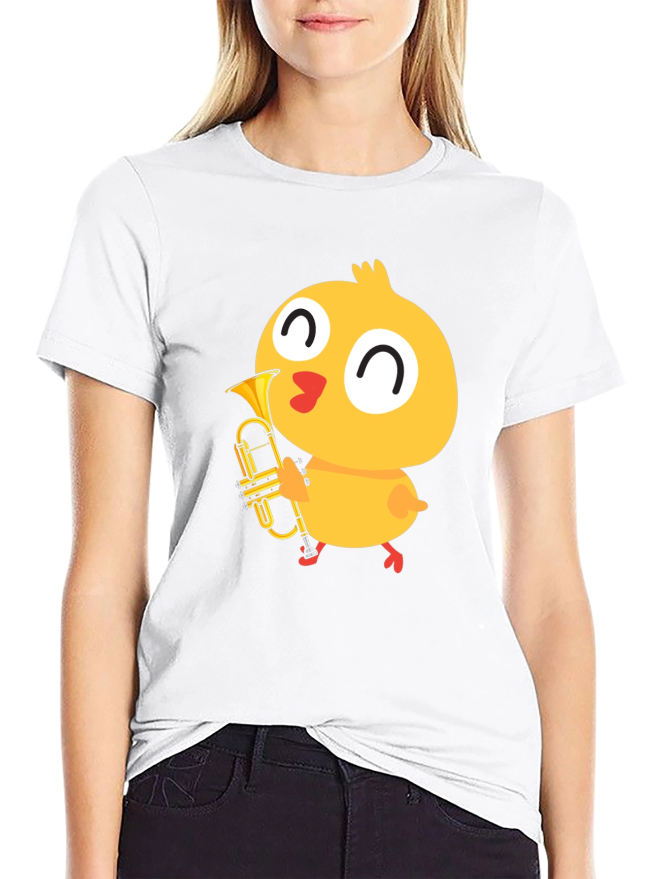 Cute Chick Trumpet Player Black T-Shirt
