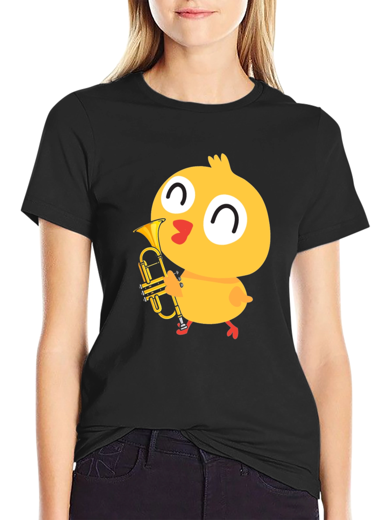 Cute Chick Trumpet Player Black T-Shirt