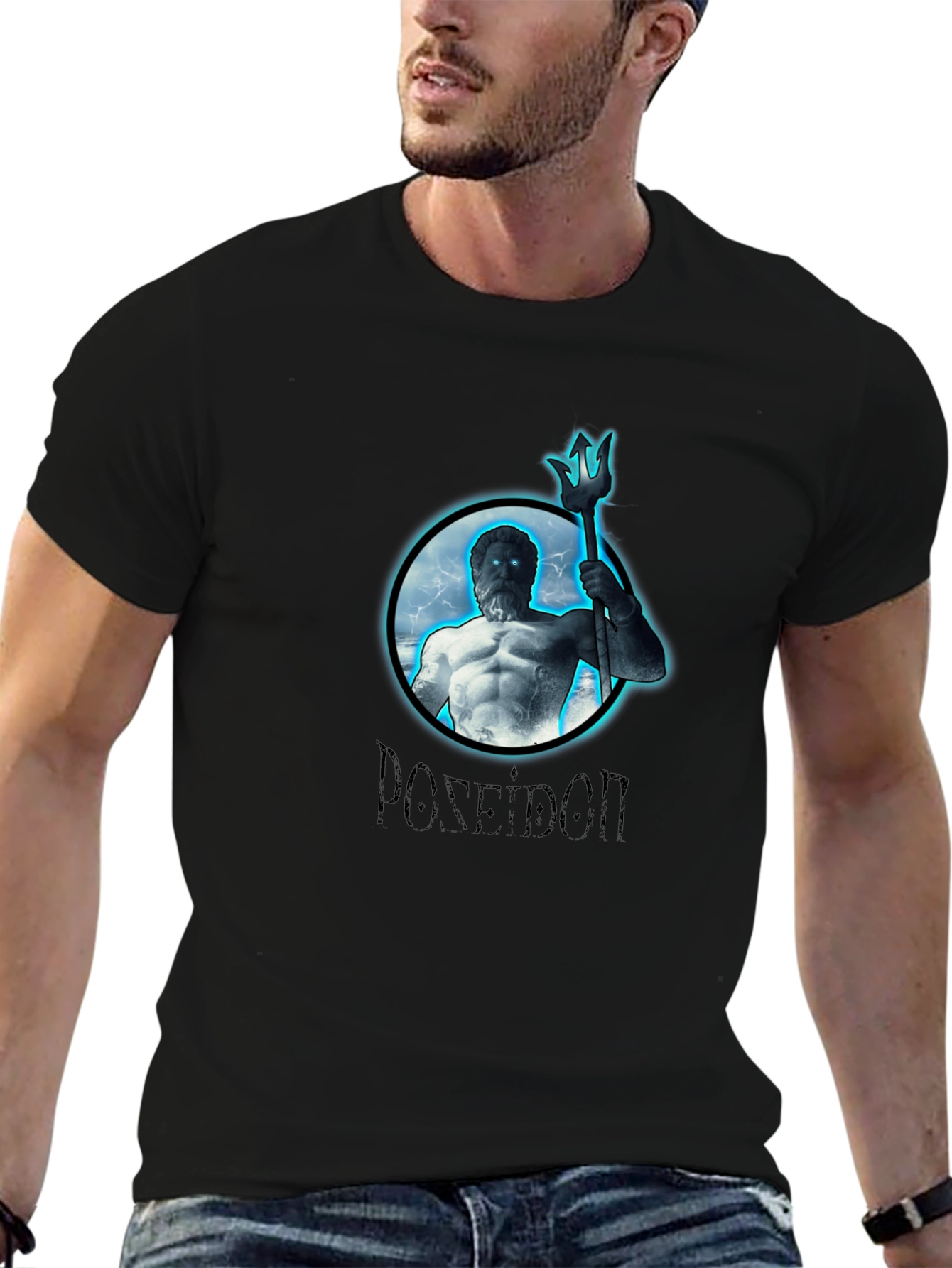 Poseidon Graphic Print Black T-Shirt