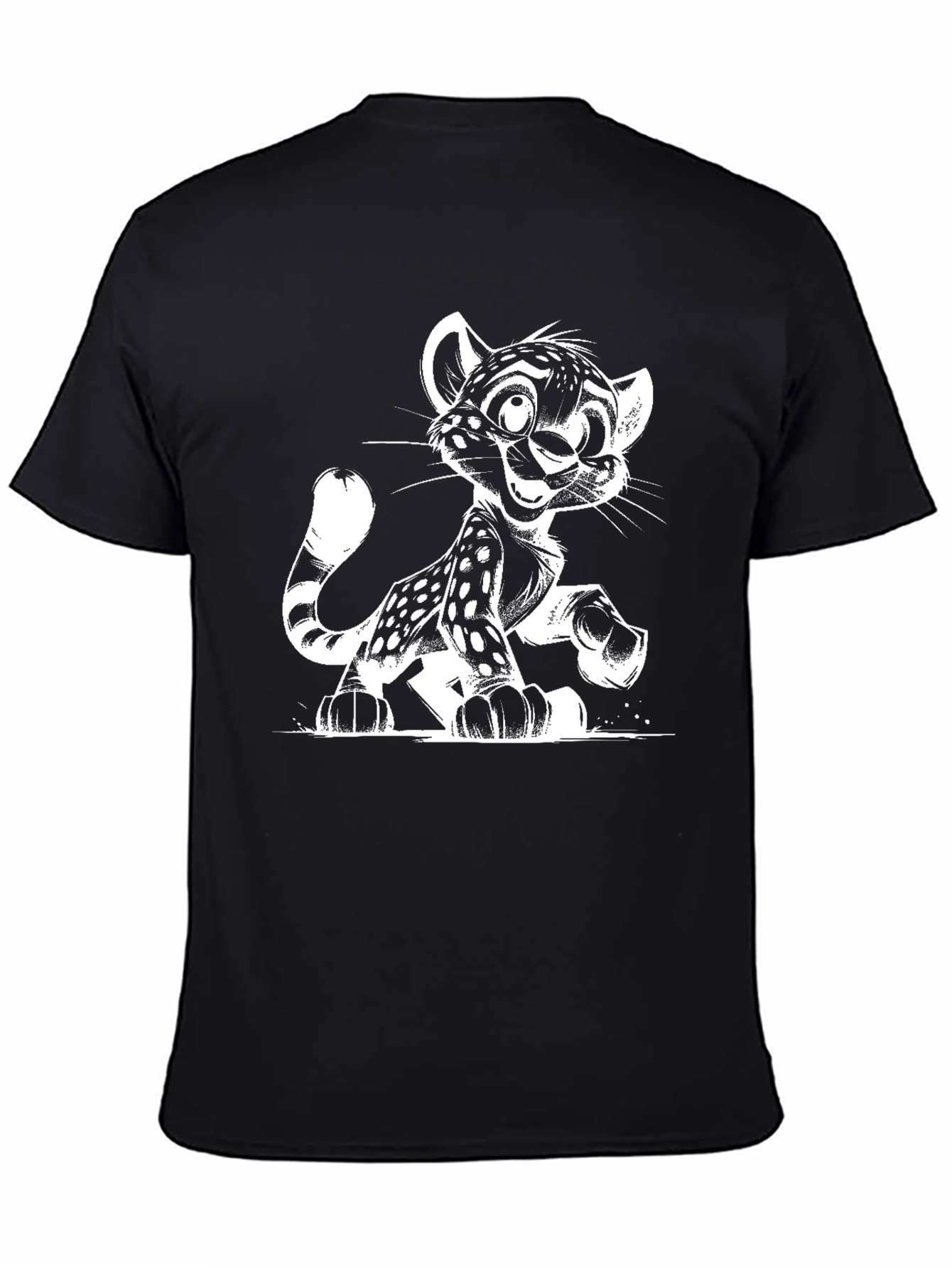 Cartoon Leopard Graphic Black T-Shirt