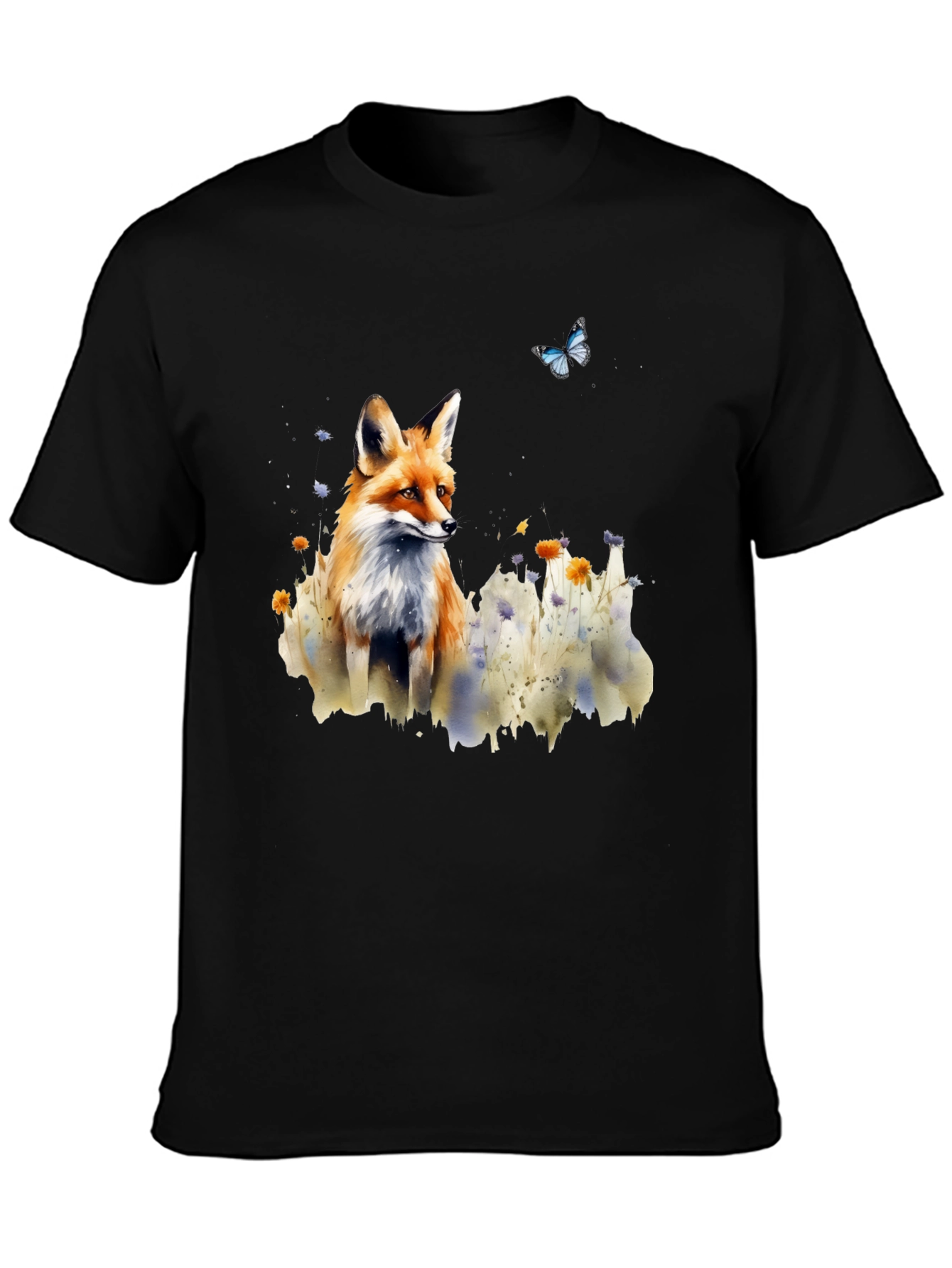 Fox and Butterfly Graphic Print T-Shirt