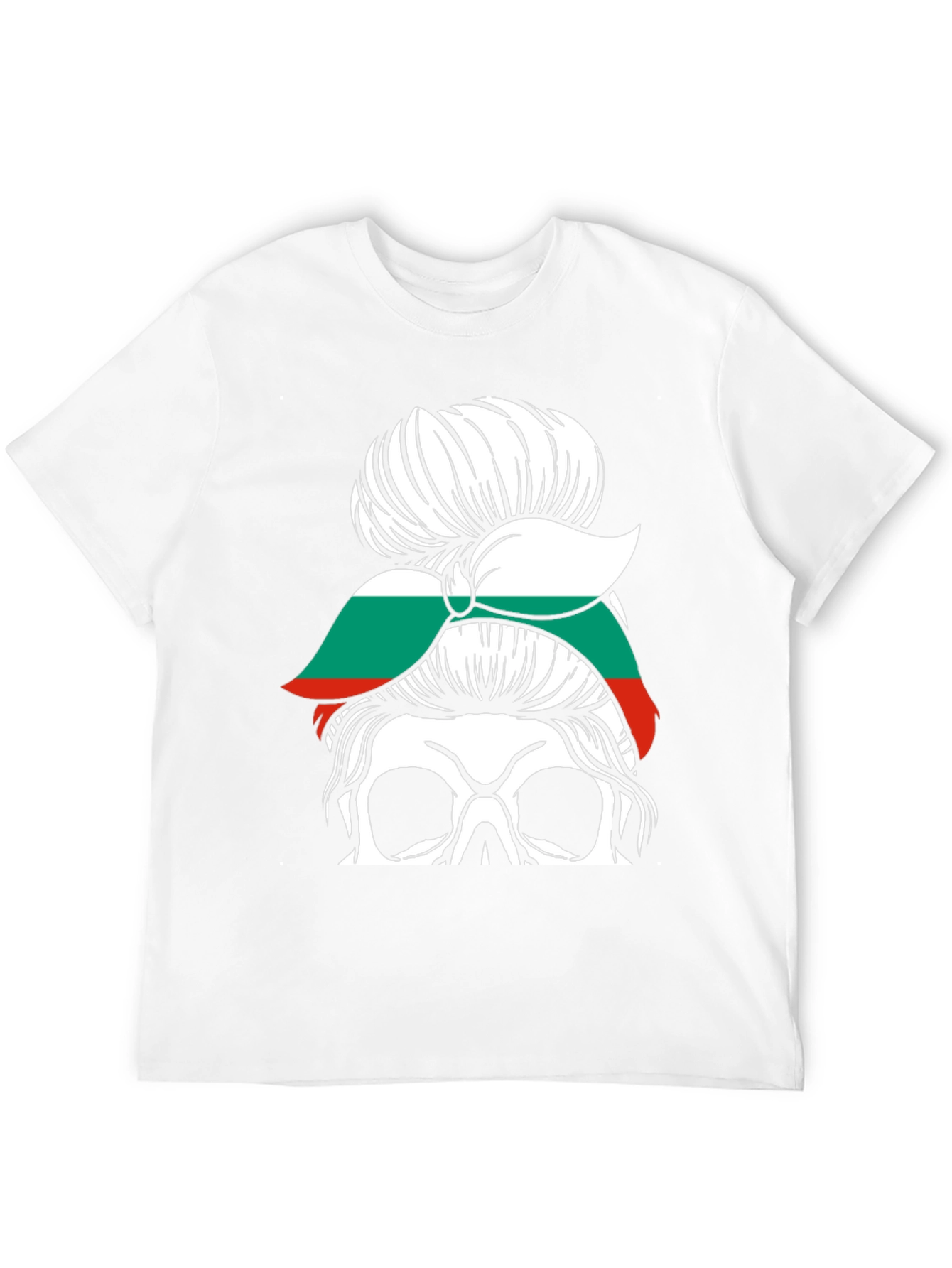 Bulgaria Flag Messy Bun Skull T-Shirt