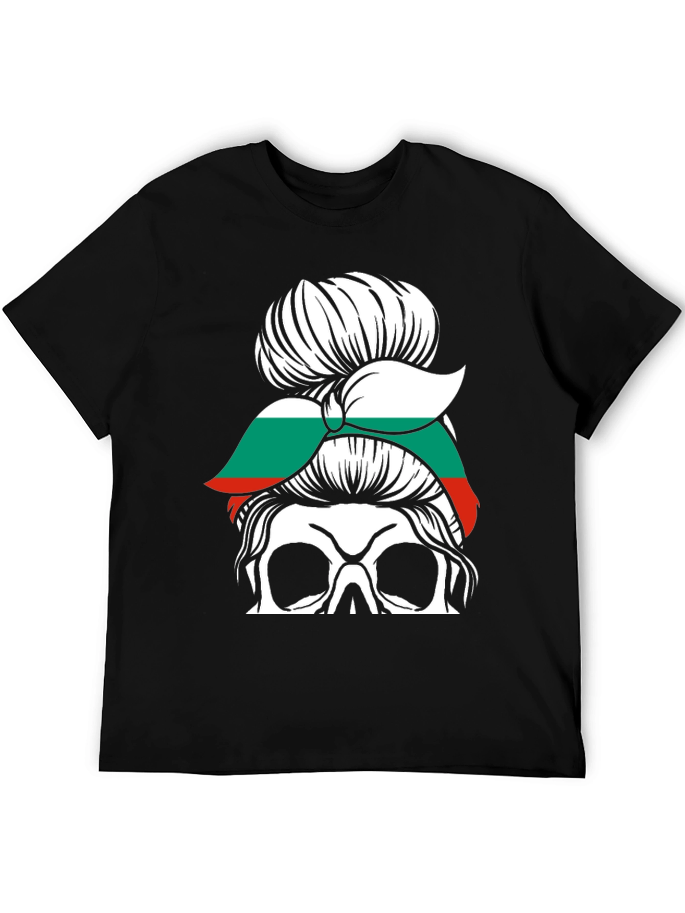 Bulgaria Flag Messy Bun Skull T-Shirt