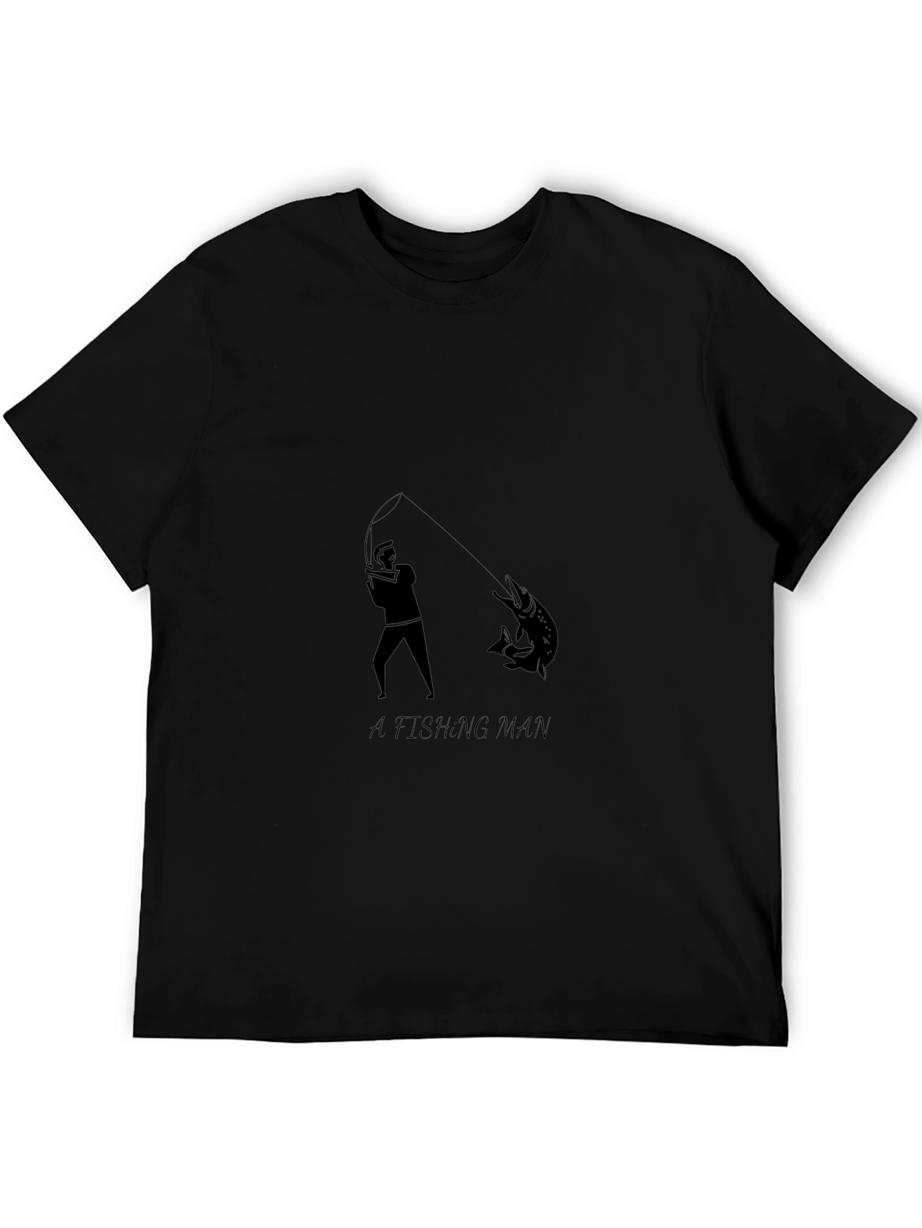 Mens Fishing Man Graphic Print Black T-Shirt