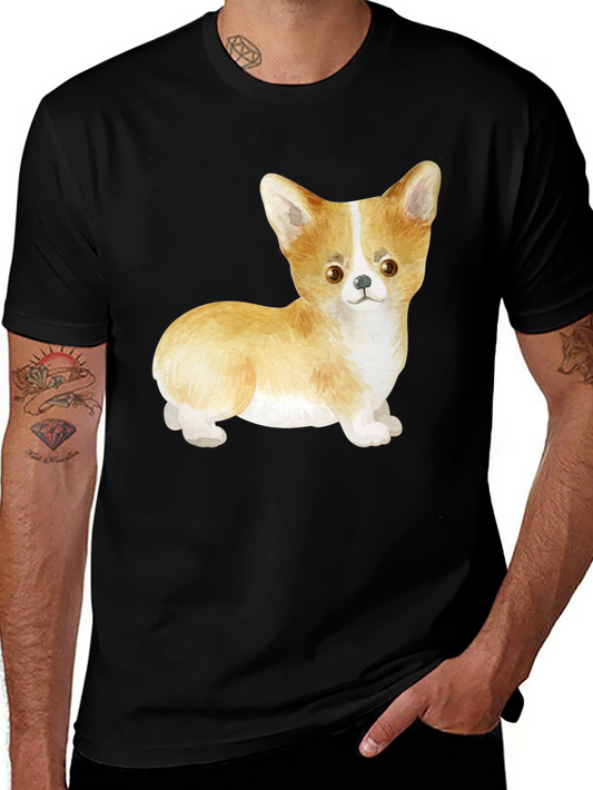 Corgi Dog Graphic Tee - Black Cotton T-Shirt