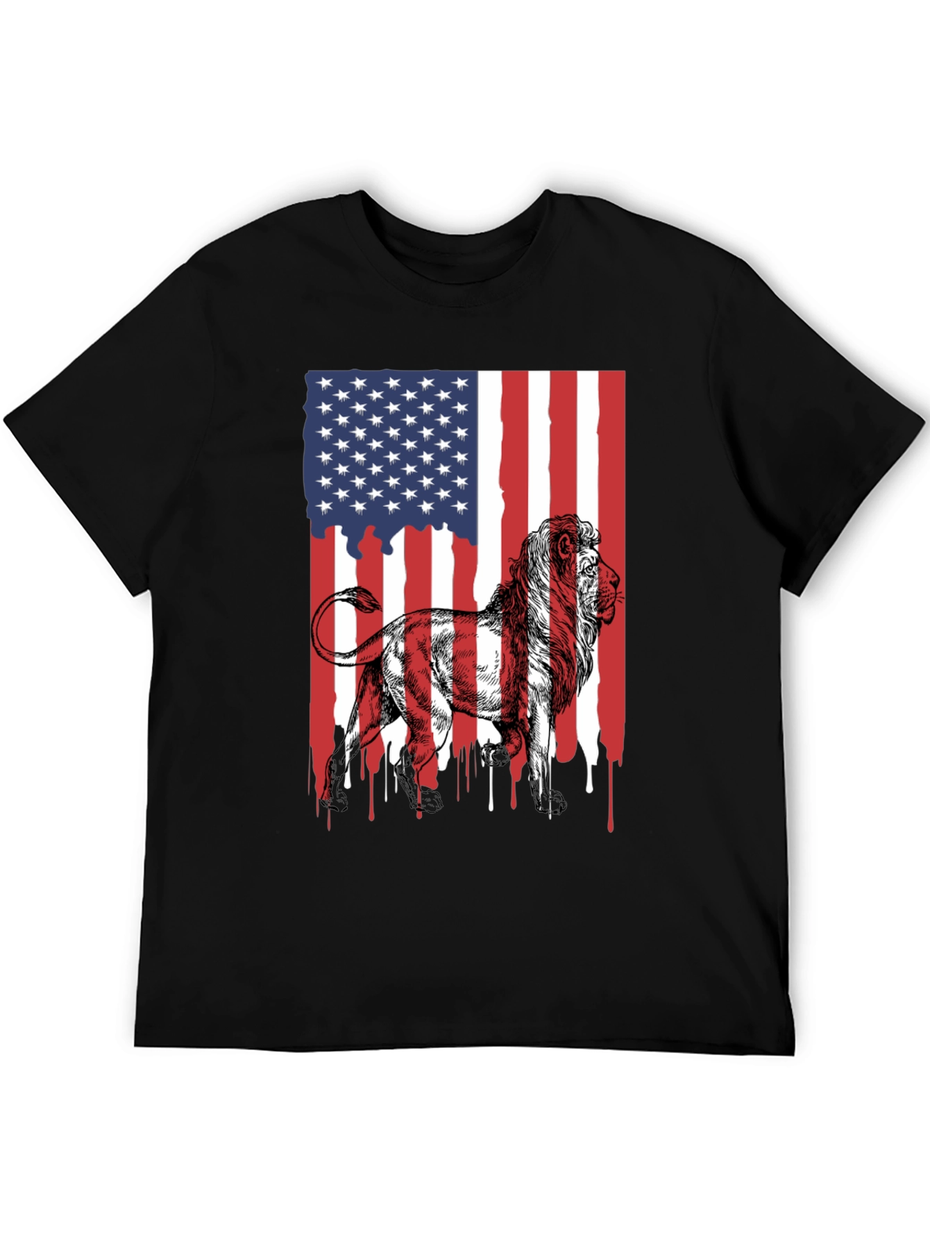 Lion American Flag Graphic Tee - Patriotic Style