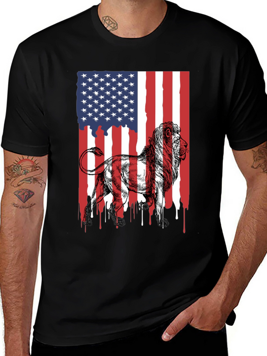 Lion American Flag Graphic Tee - Patriotic Style