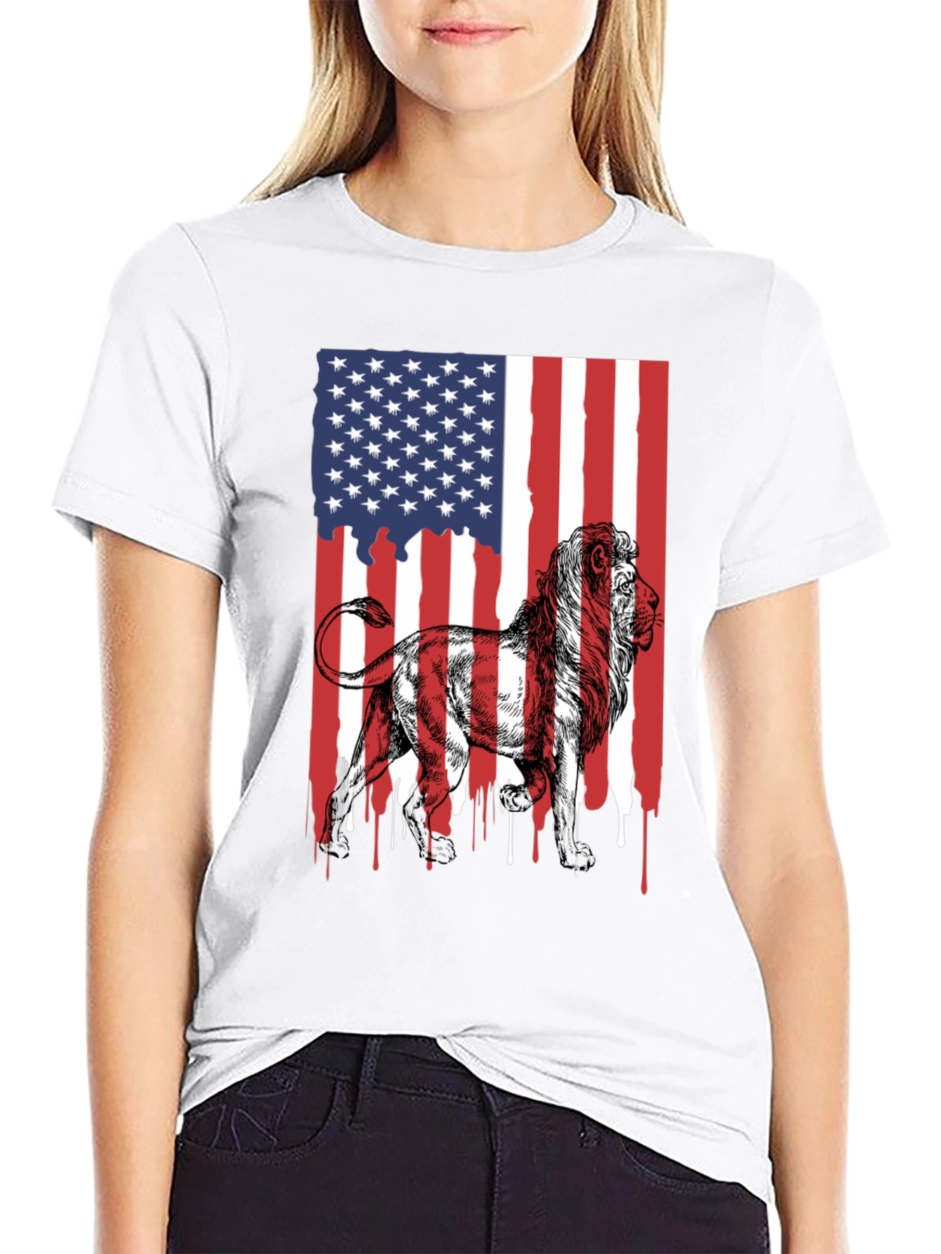 Lion American Flag Graphic Tee - Patriotic Style
