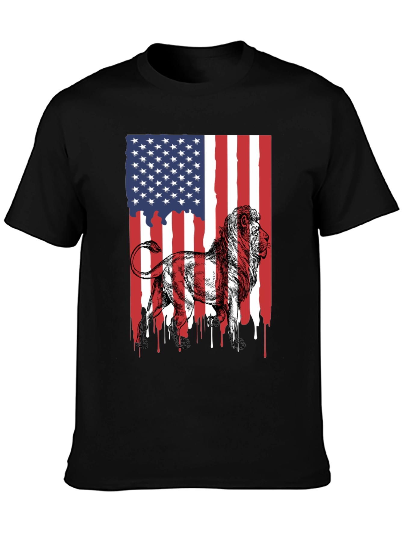 Lion American Flag Graphic Tee - Patriotic Style