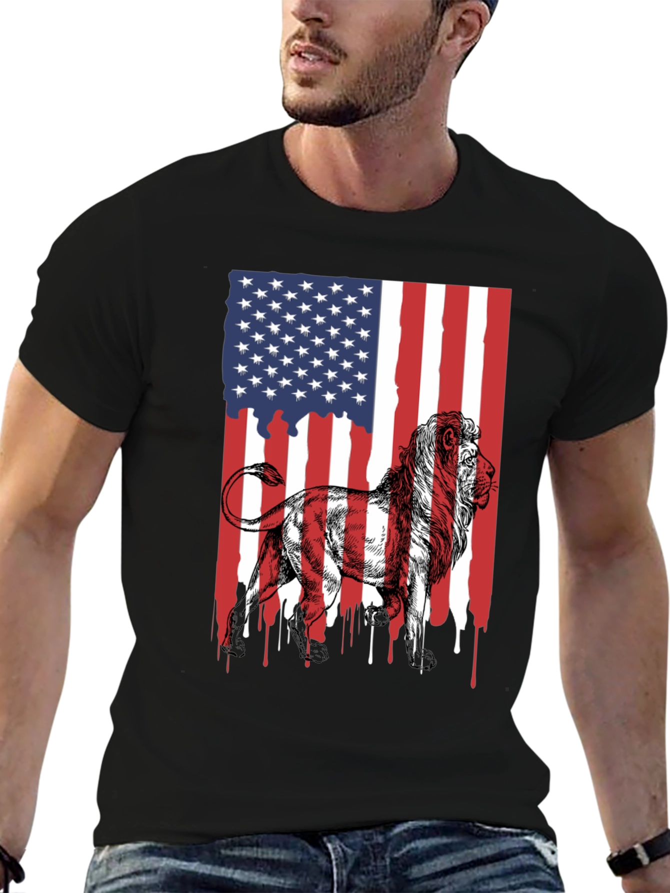 Lion American Flag Graphic Tee - Patriotic Style