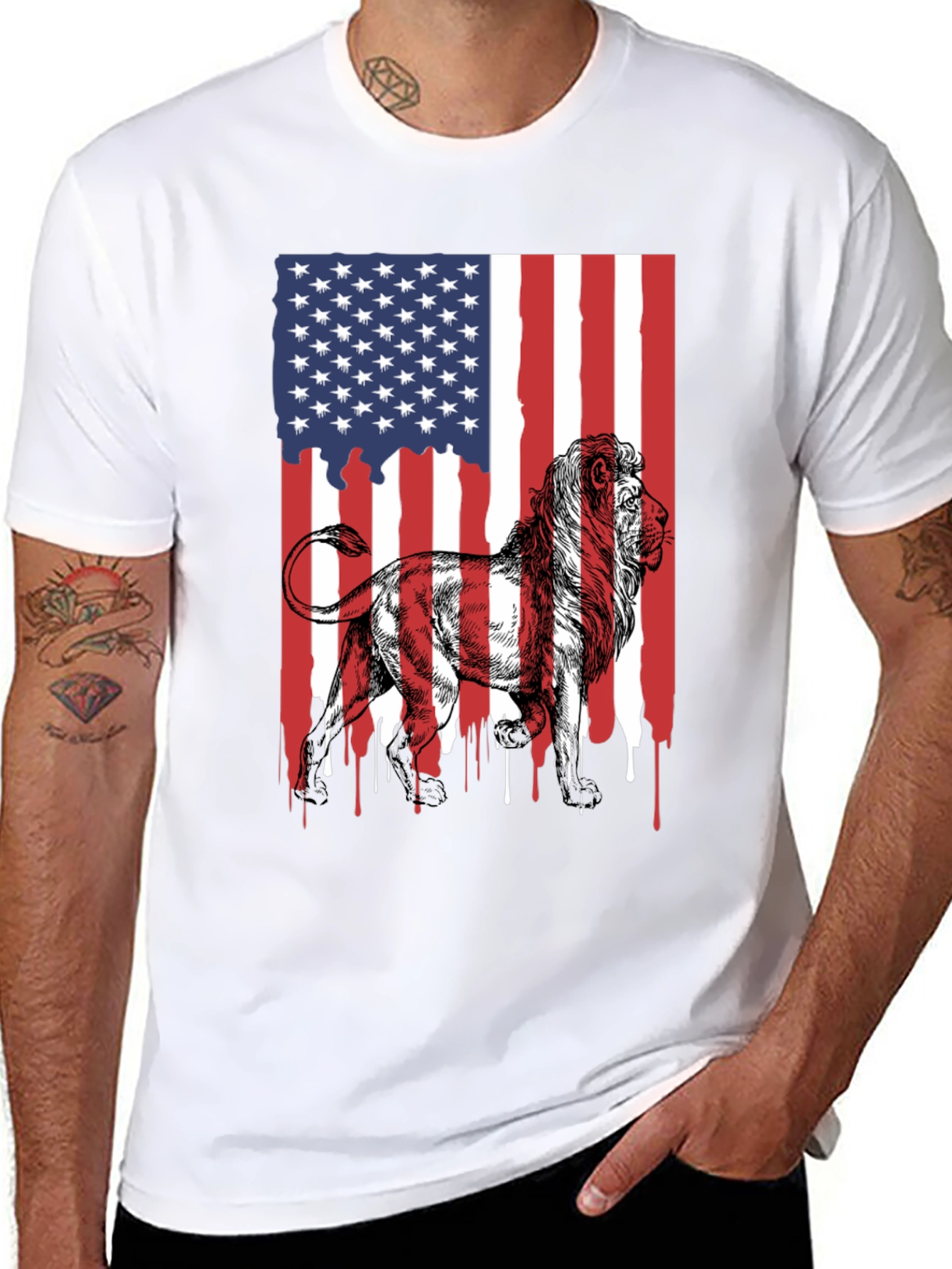 Lion American Flag Graphic Tee - Patriotic Style