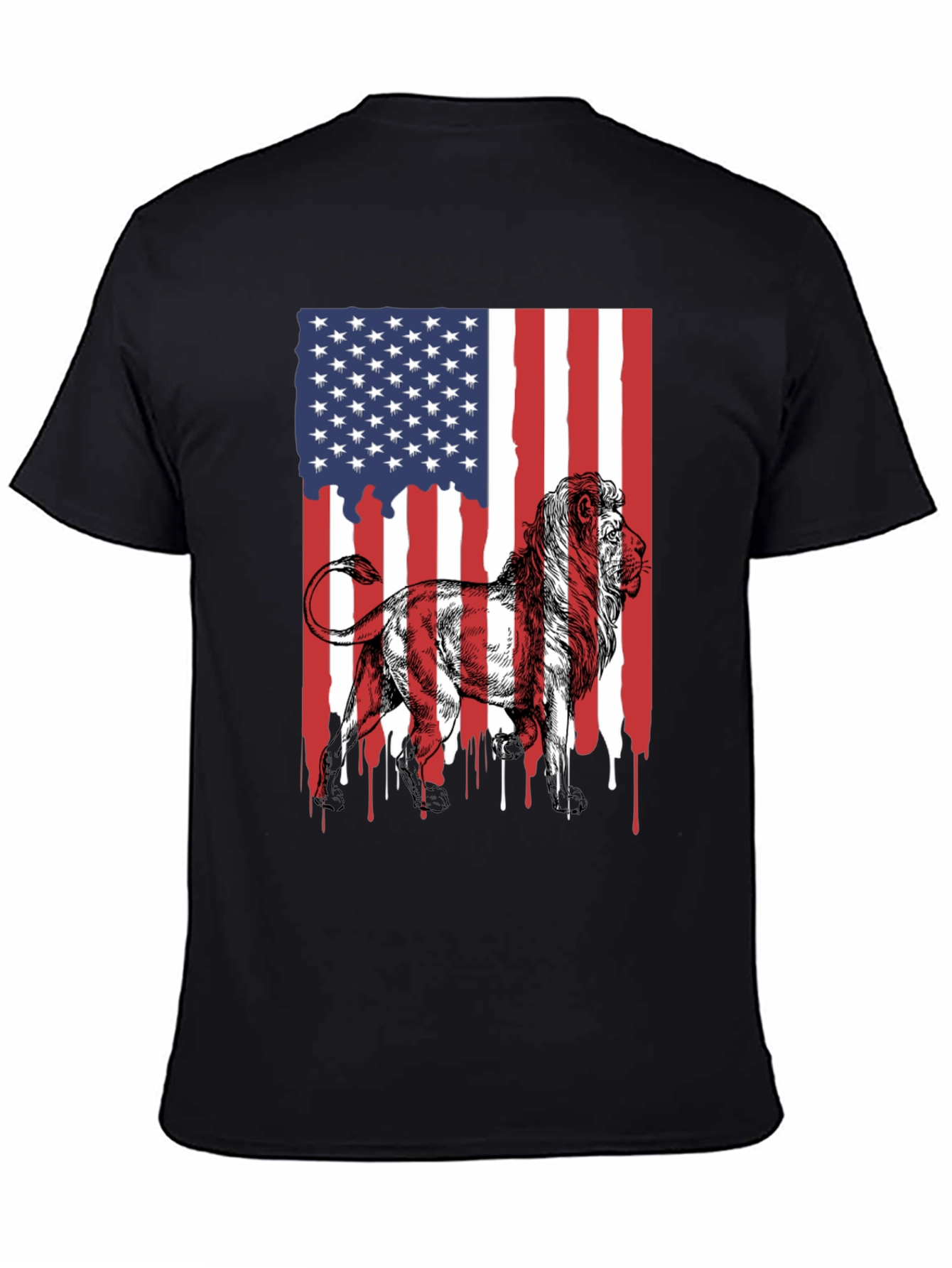 Lion American Flag Graphic Tee - Patriotic Style