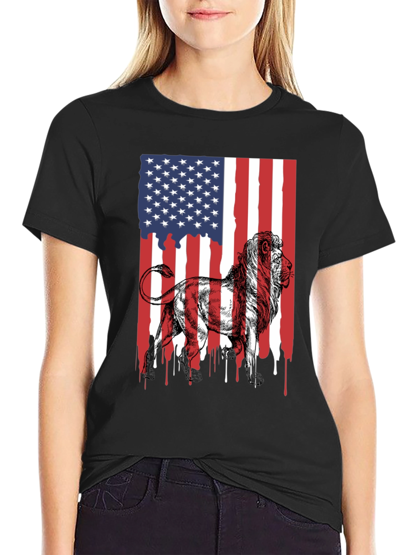 Lion American Flag Graphic Tee - Patriotic Style