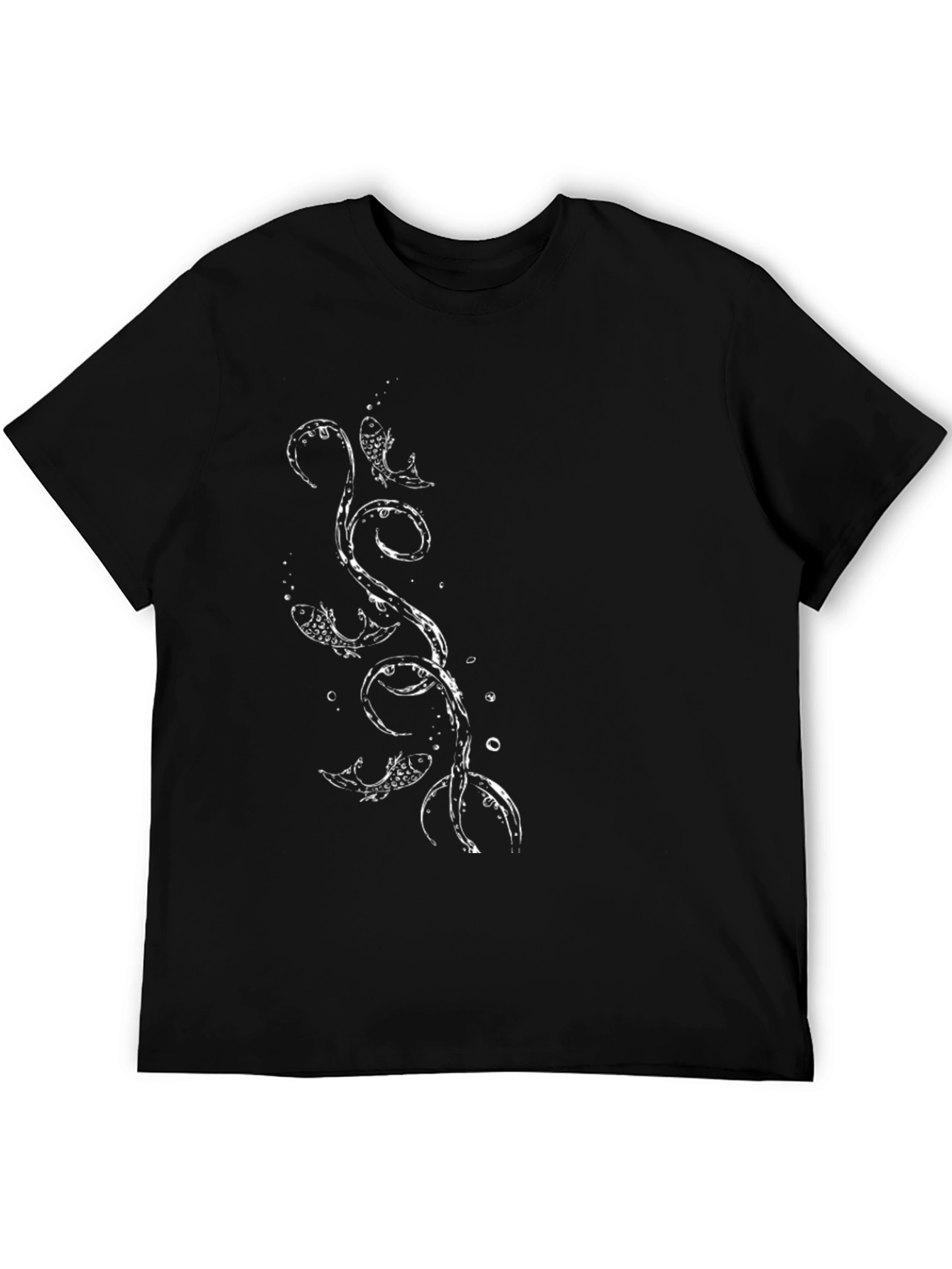 Mens Black T-Shirt with Fish Graphic Print