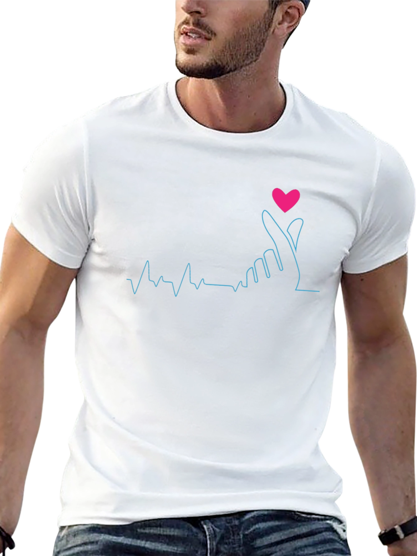 Heartbeat Finger Heart Graphic T-Shirt