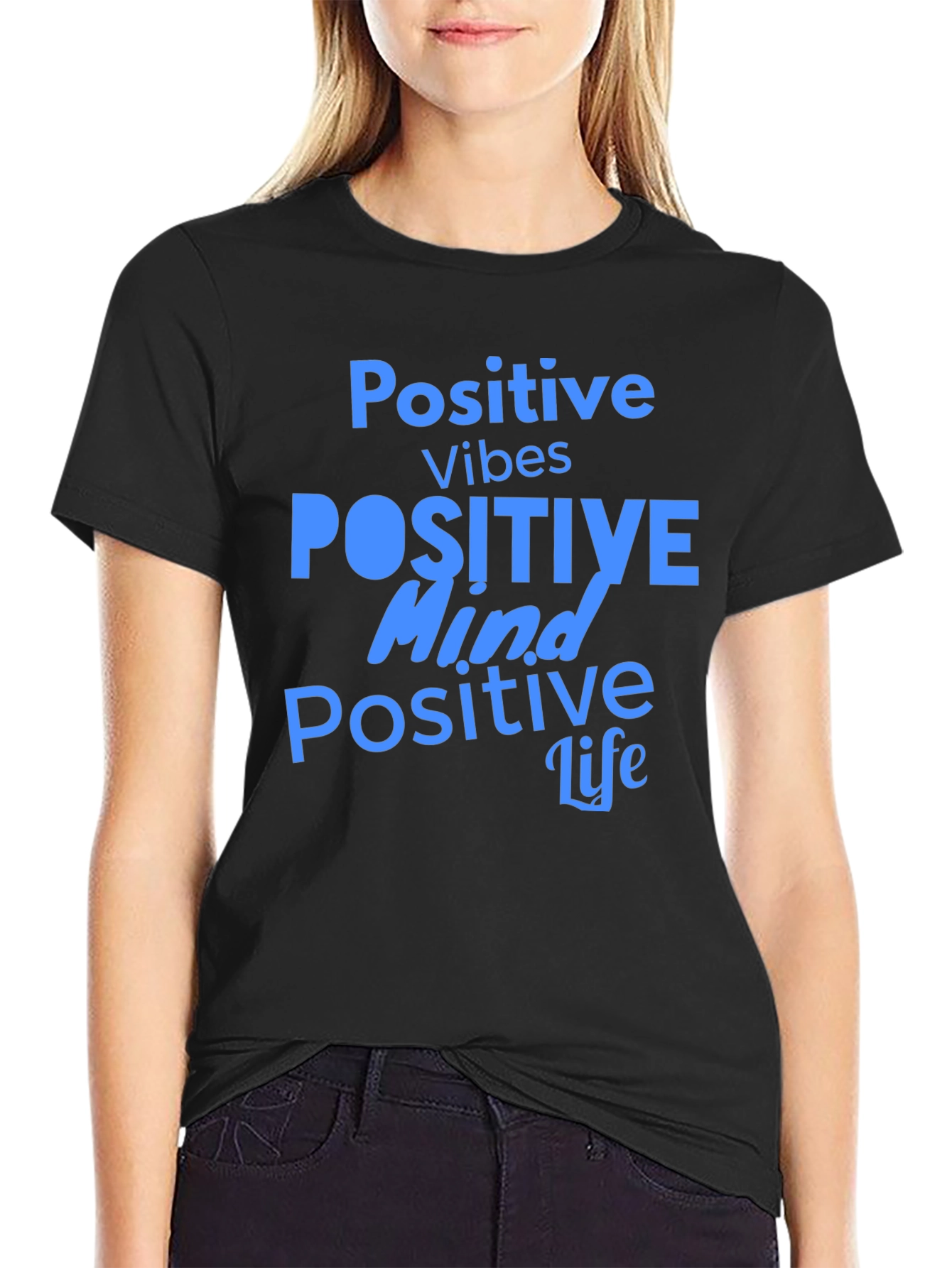 Positive Vibes Graphic Tee - Black Casual T-Shirt