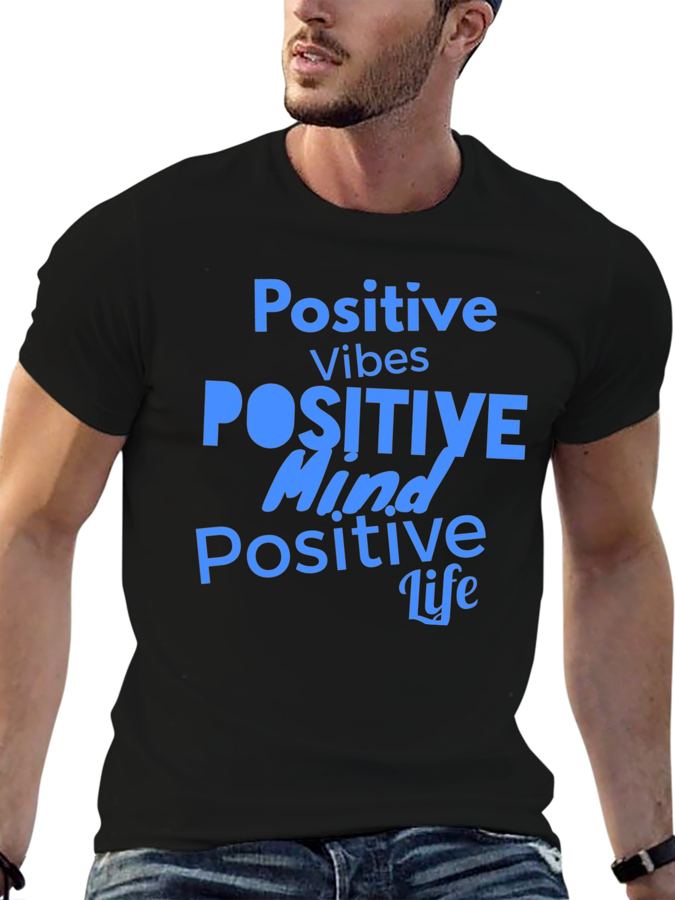 Positive Vibes Graphic Tee - Black Casual T-Shirt