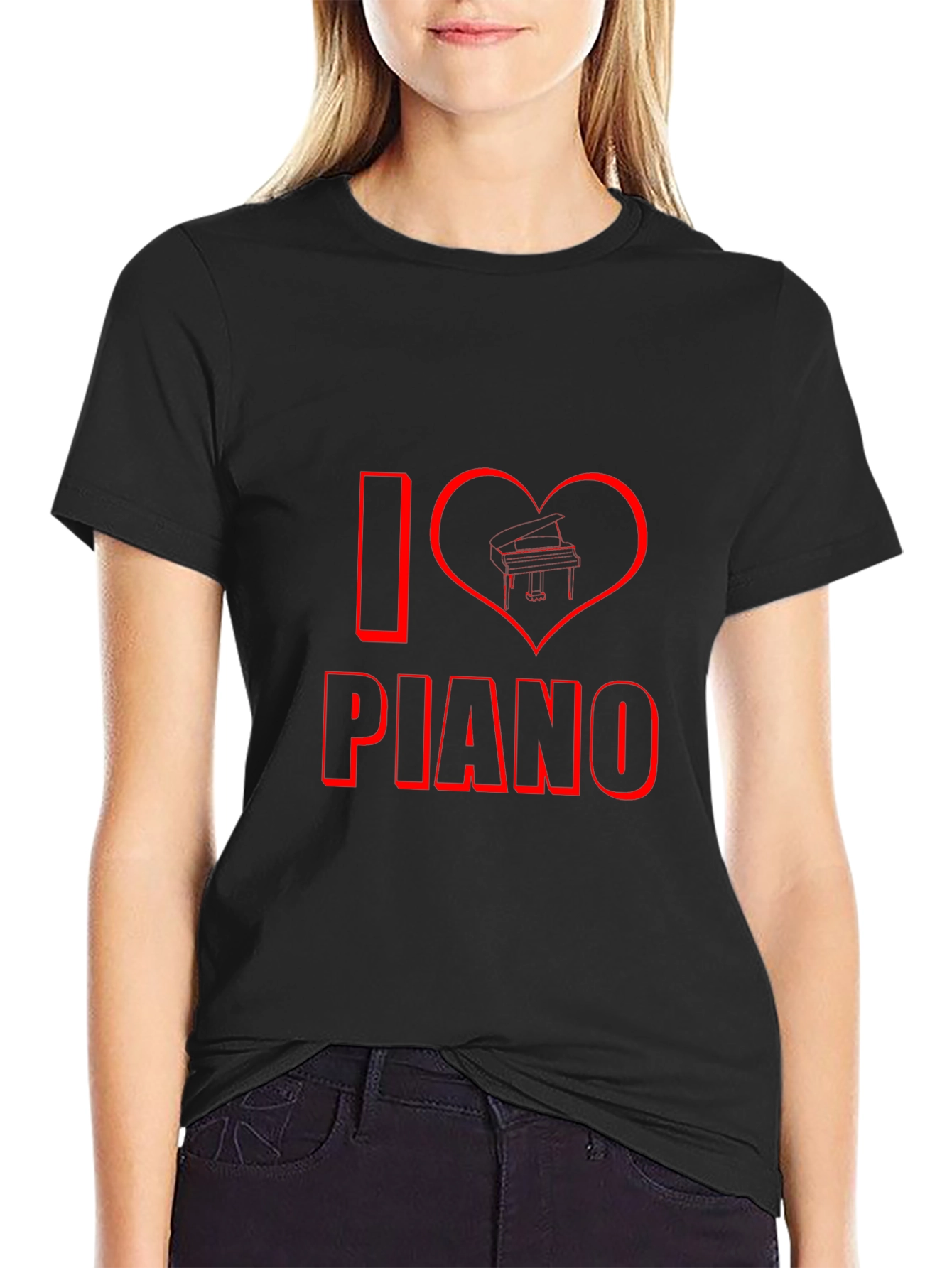 I Heart Piano Black T-Shirt