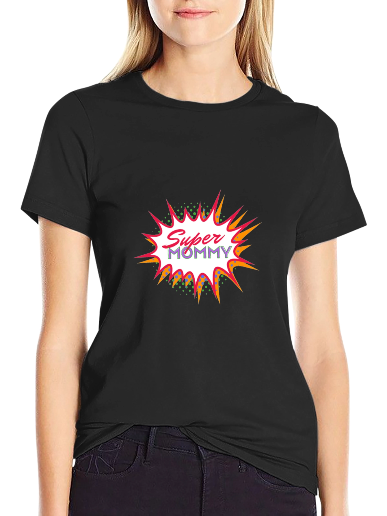 Super Mommy Graphic Tee - Black Cotton Casual T-Shirt