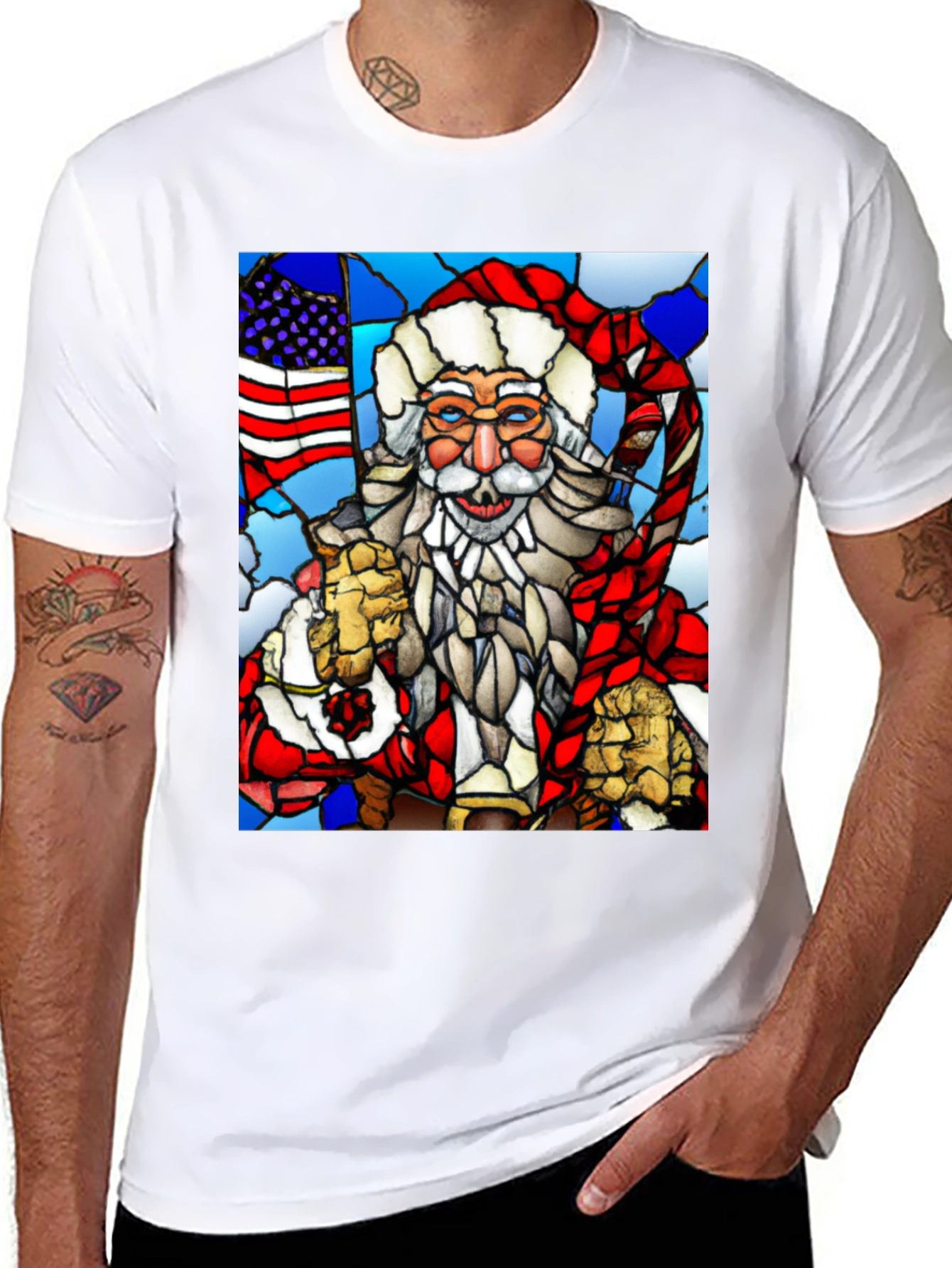 Patriotic Santa Stained Glass T-Shirt