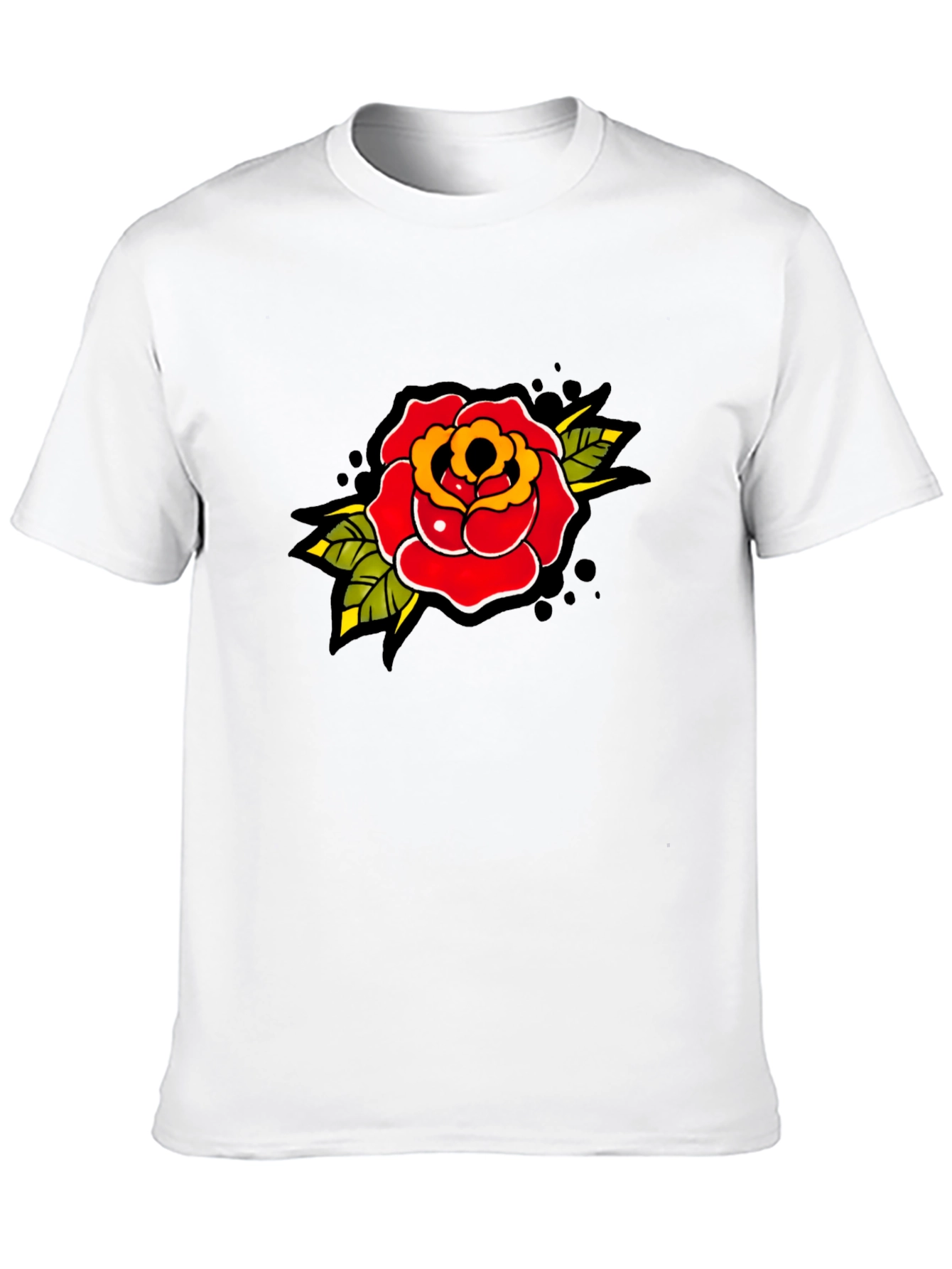 Rose Tattoo Print Black T-Shirt - Classic Style