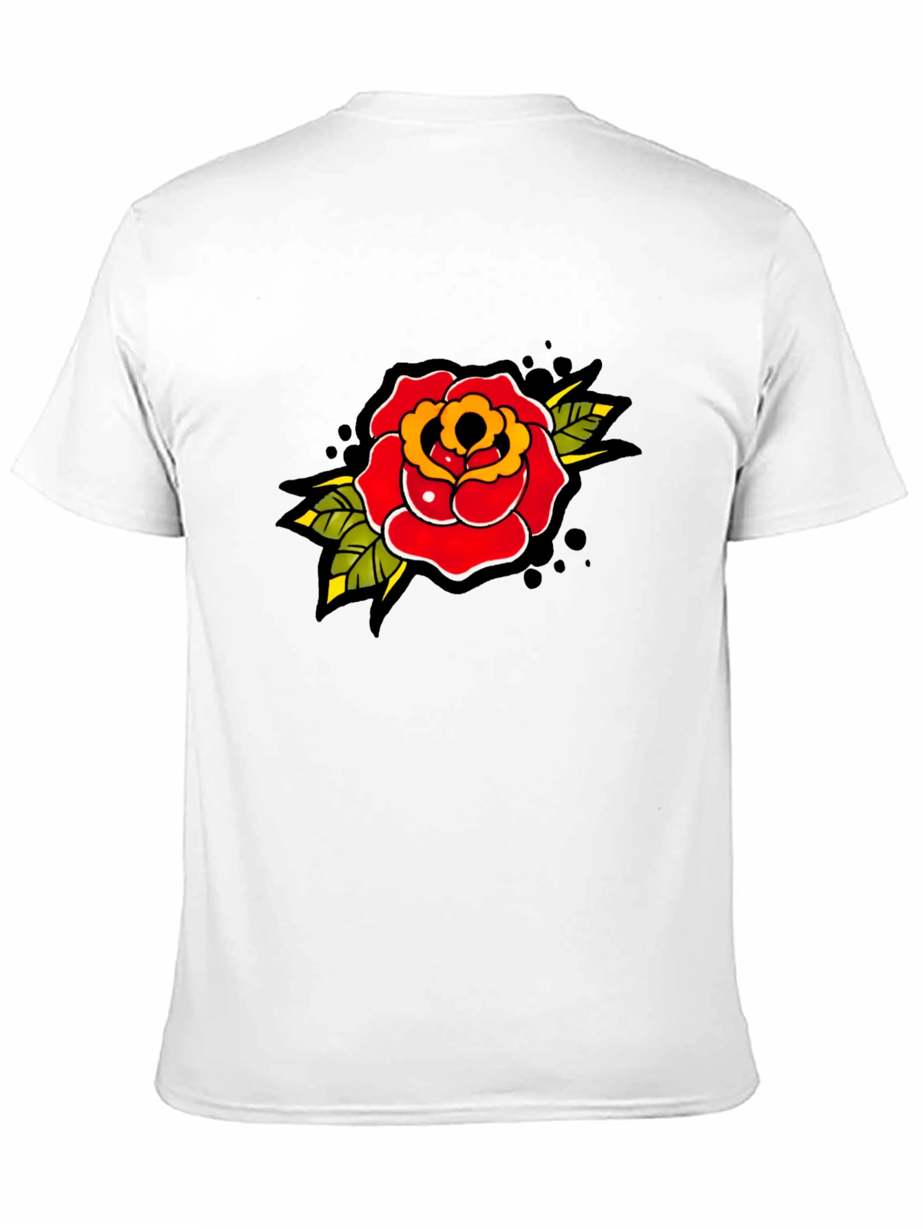 Rose Tattoo Print Black T-Shirt - Classic Style