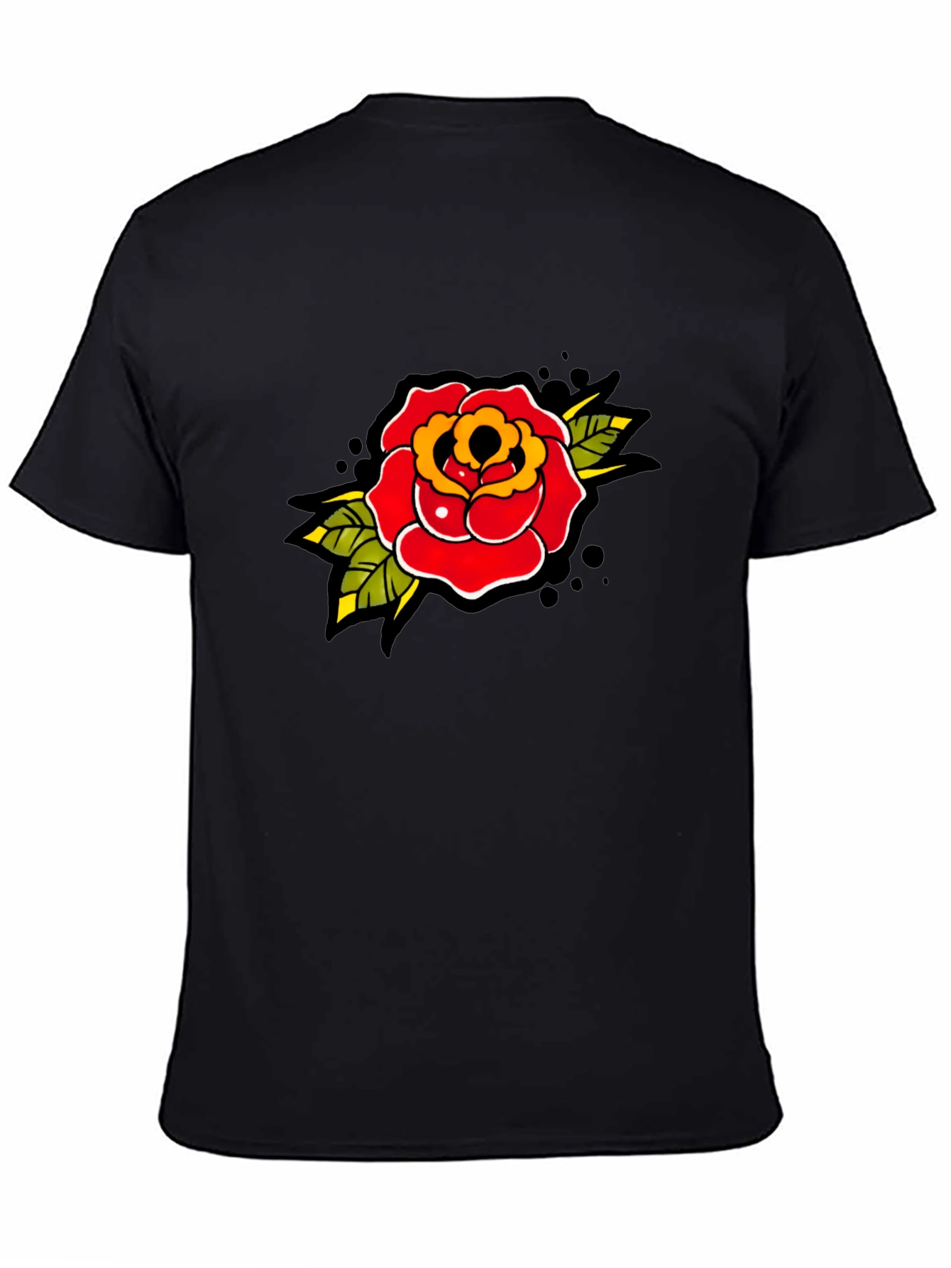 Rose Tattoo Print Black T-Shirt - Classic Style