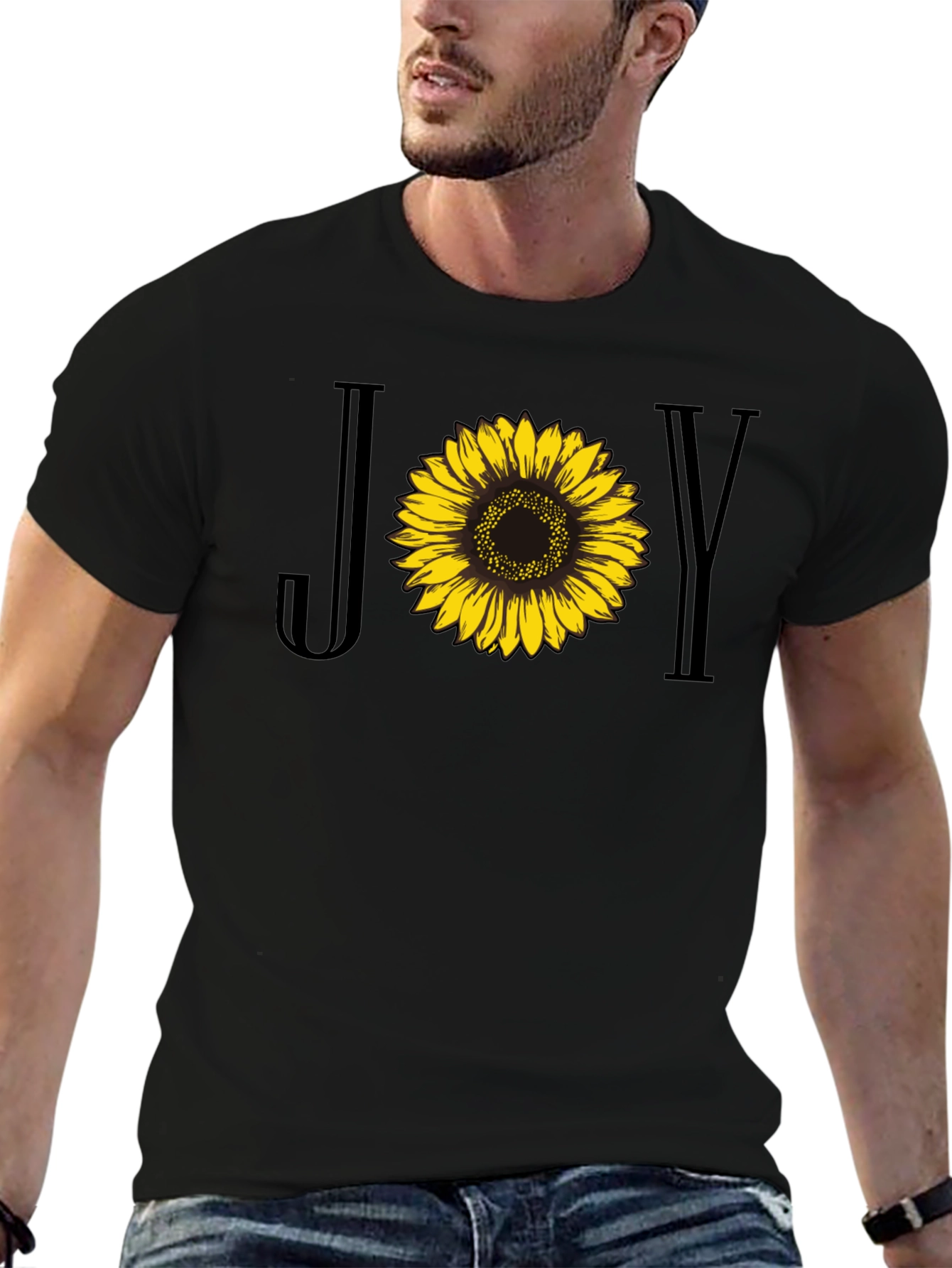 Joy Sunflower Graphic Tee - Black Cotton Blend