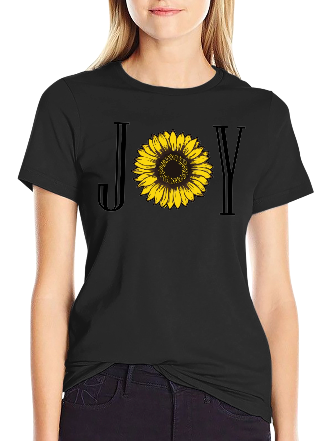 Joy Sunflower Graphic Tee - Black Cotton Blend
