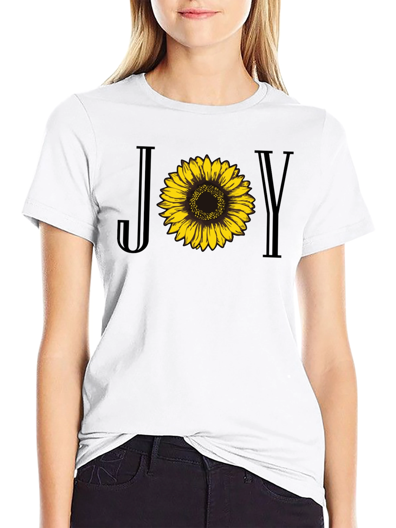 Joy Sunflower Graphic Tee - Black Cotton Blend