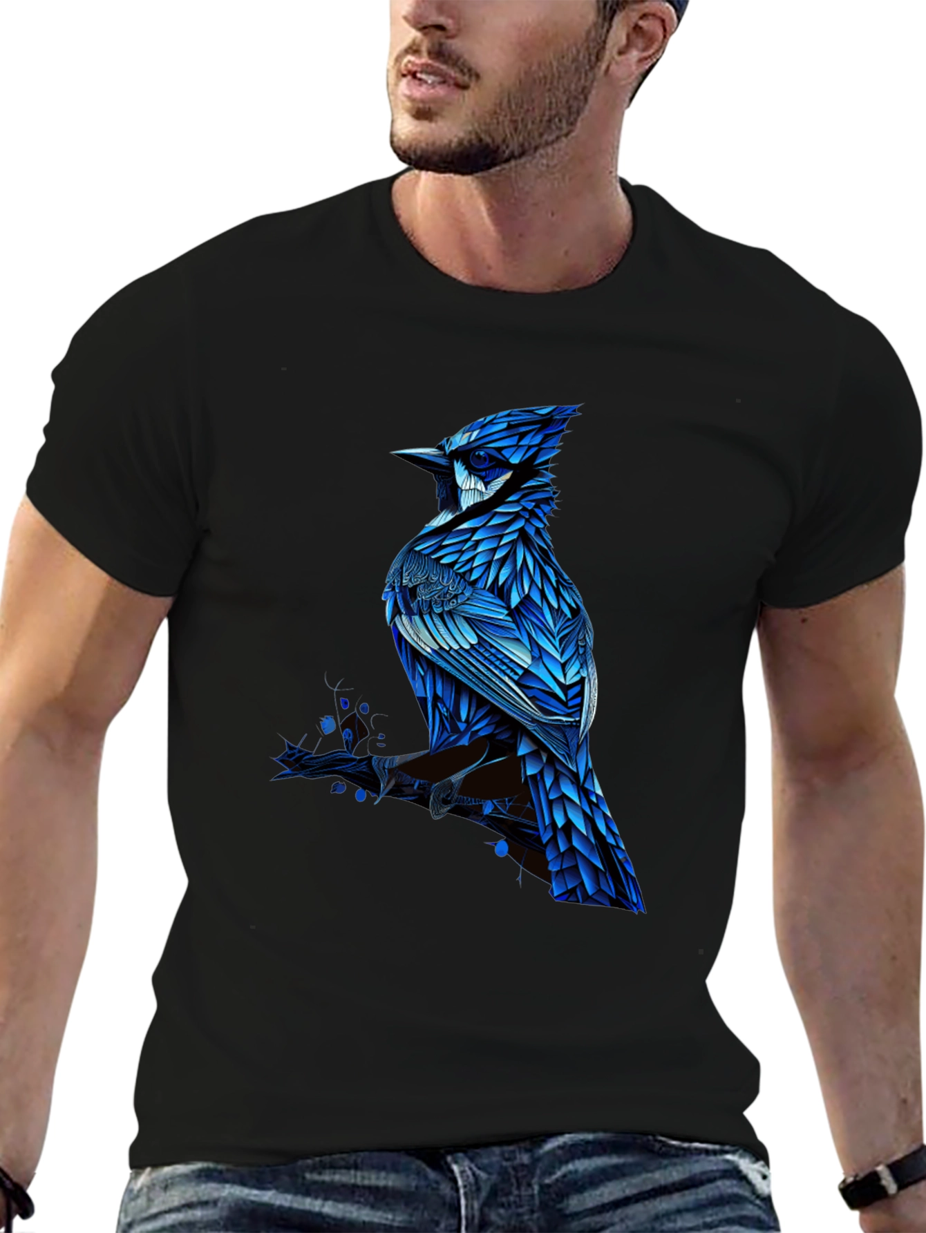 Blue Jay Graphic Print Black T-Shirt