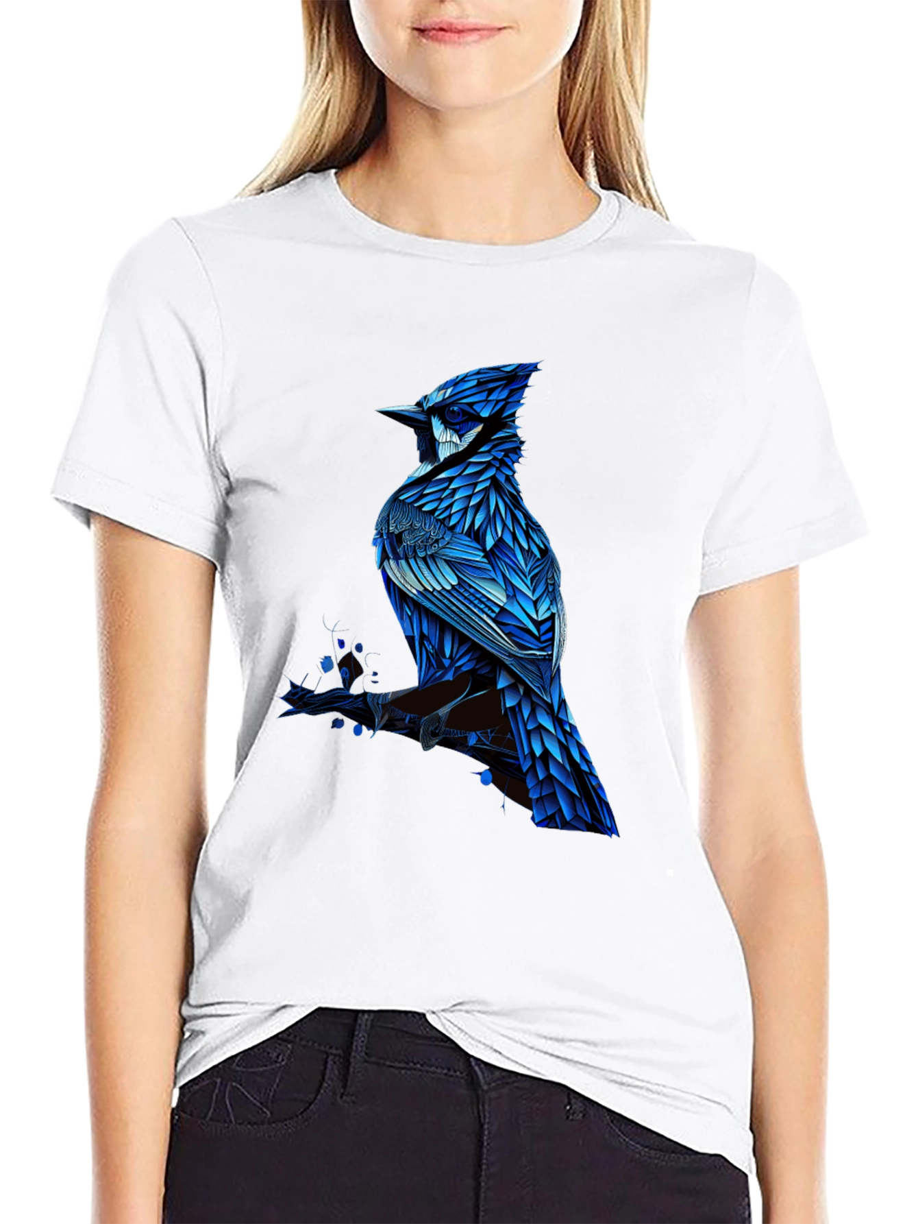 Blue Jay Graphic Print Black T-Shirt