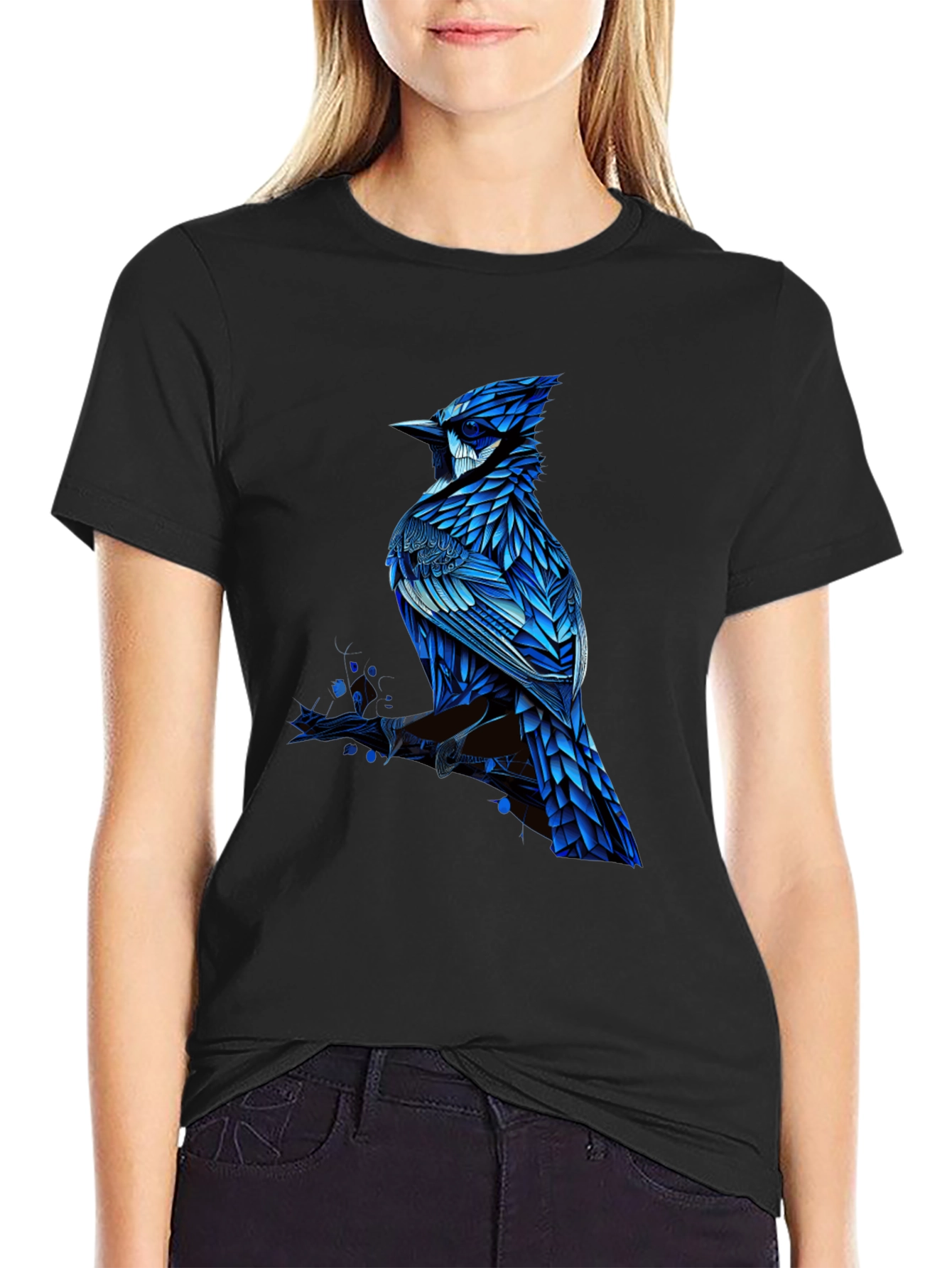 Blue Jay Graphic Print Black T-Shirt
