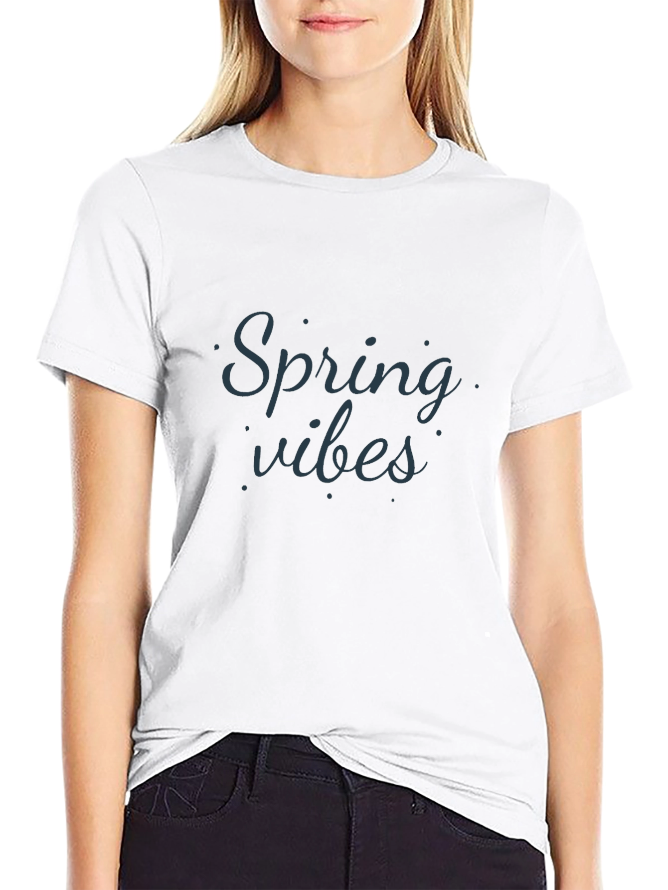 Spring Vibes Black Cotton T-Shirt