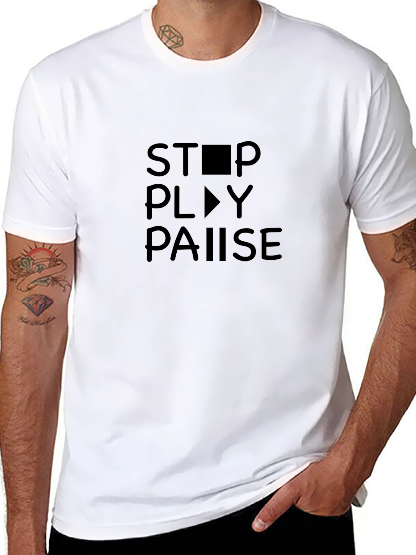 Stop Play Pause Black T-Shirt