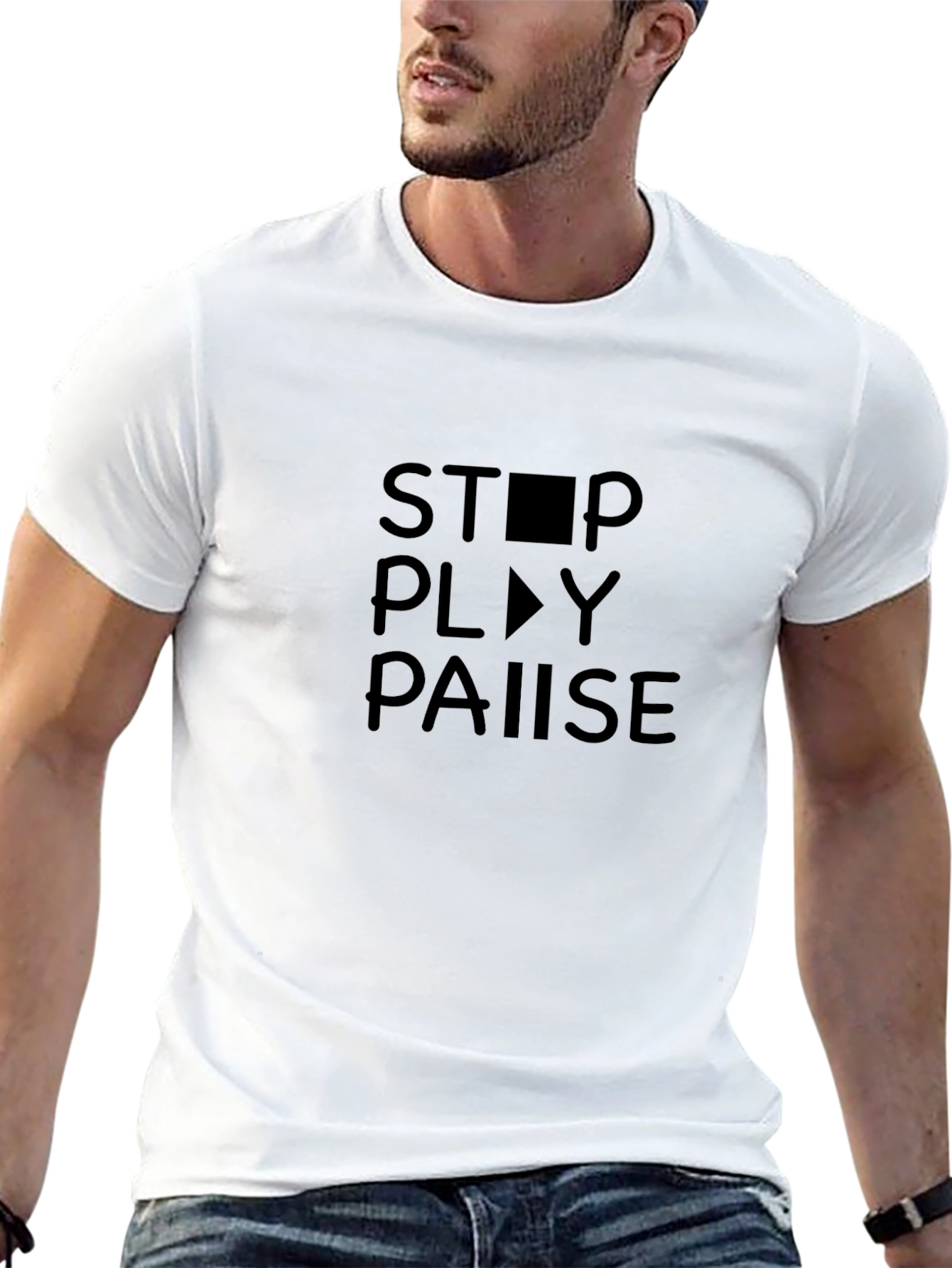 Stop Play Pause Black T-Shirt