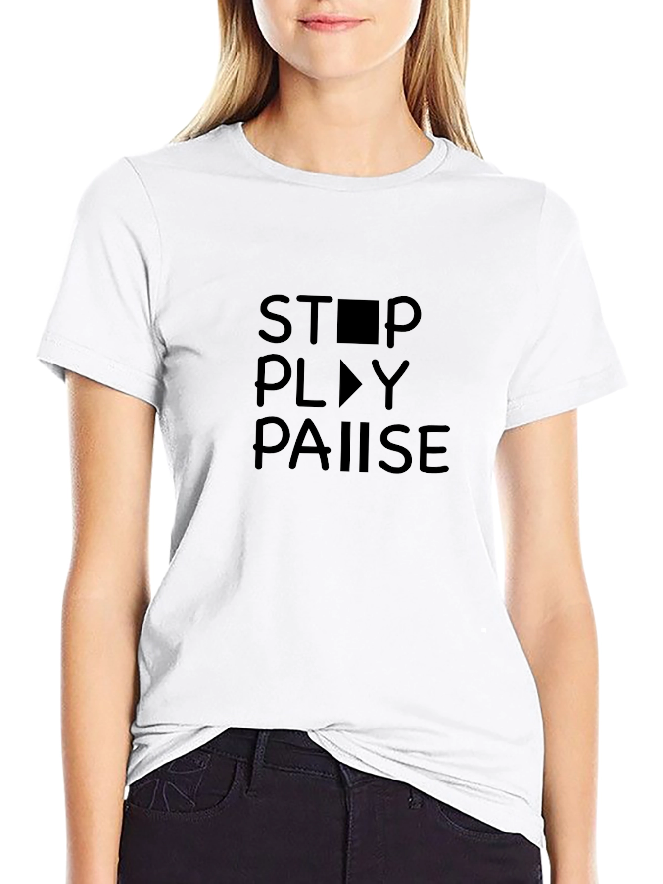 Stop Play Pause Black T-Shirt