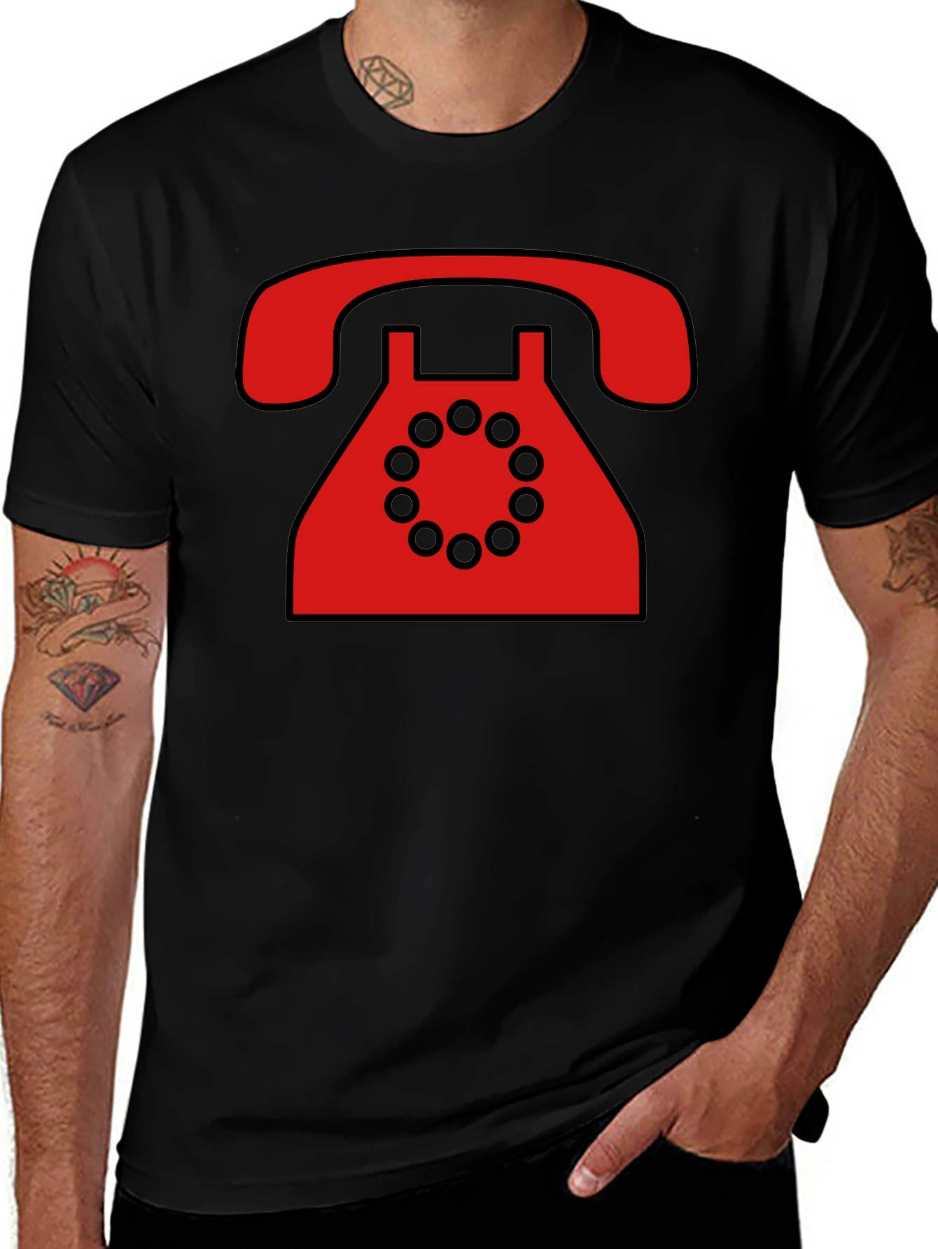 Retro Rotary Phone Graphic T-Shirt - Black