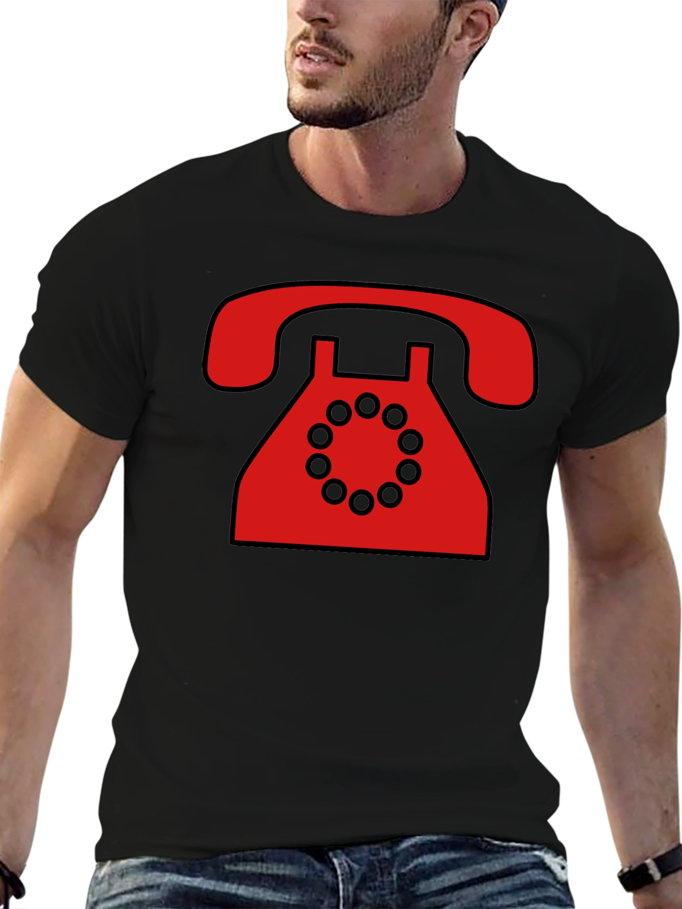 Retro Rotary Phone Graphic T-Shirt - Black