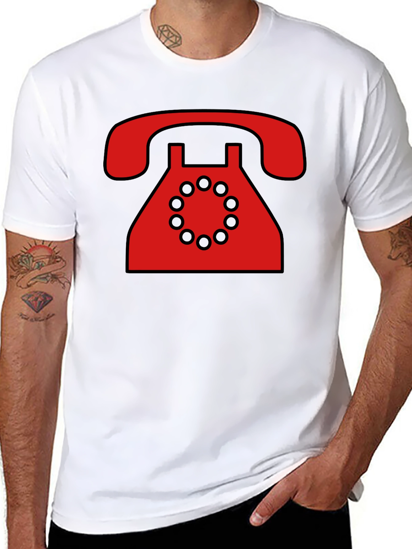 Retro Rotary Phone Graphic T-Shirt - Black