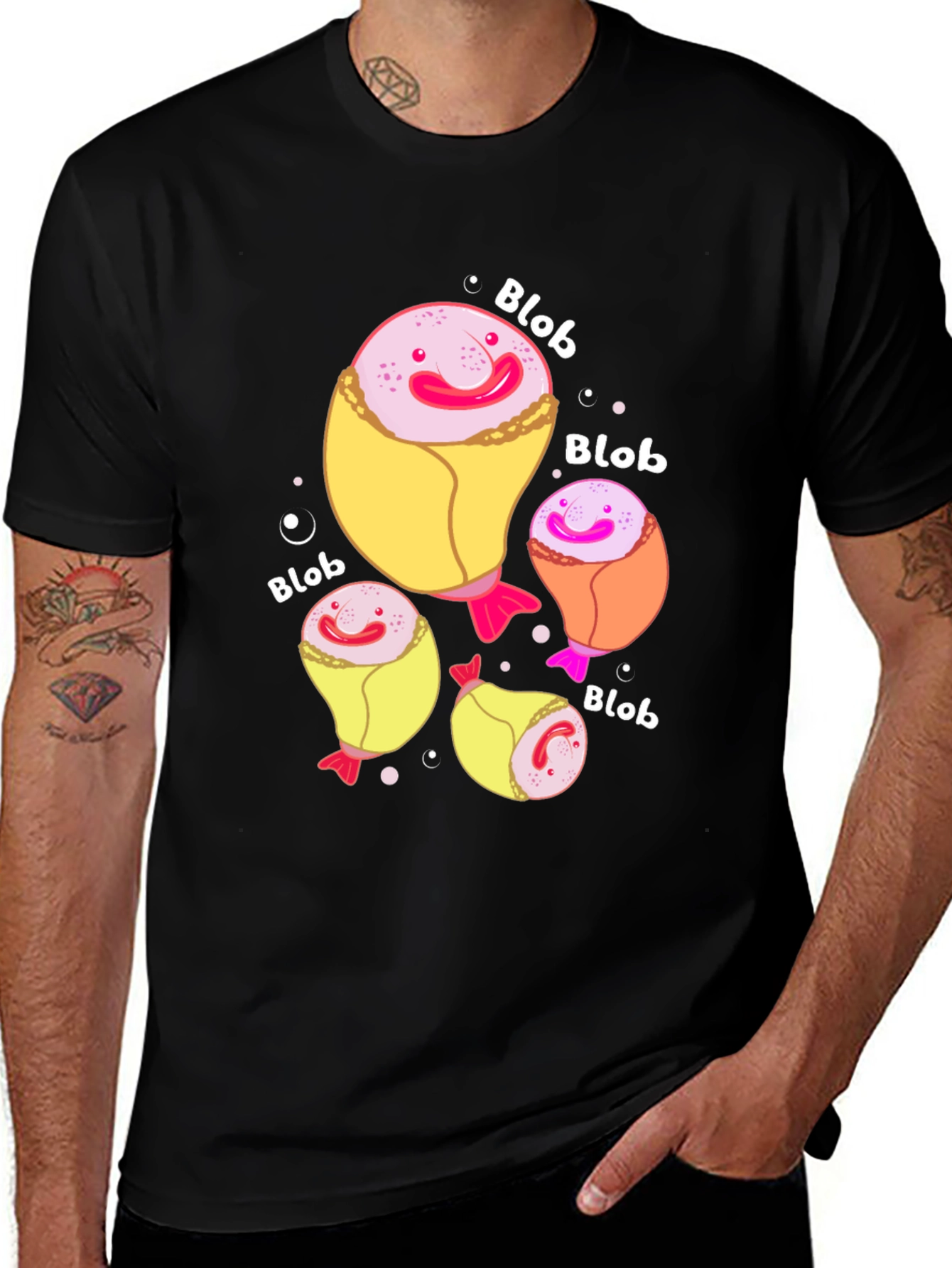 Funny Blobfish Cartoon Black T-Shirt