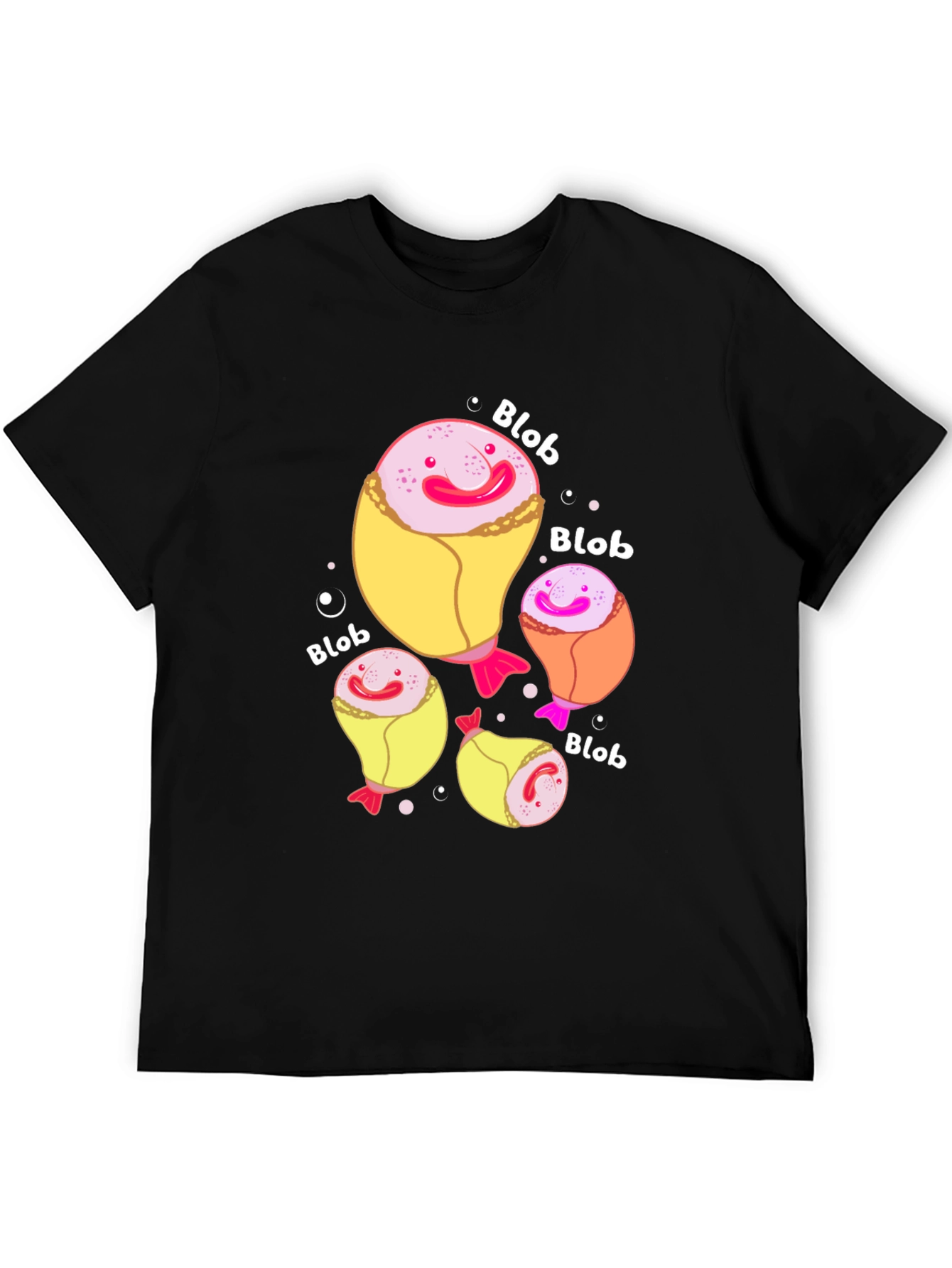 Funny Blobfish Cartoon Black T-Shirt