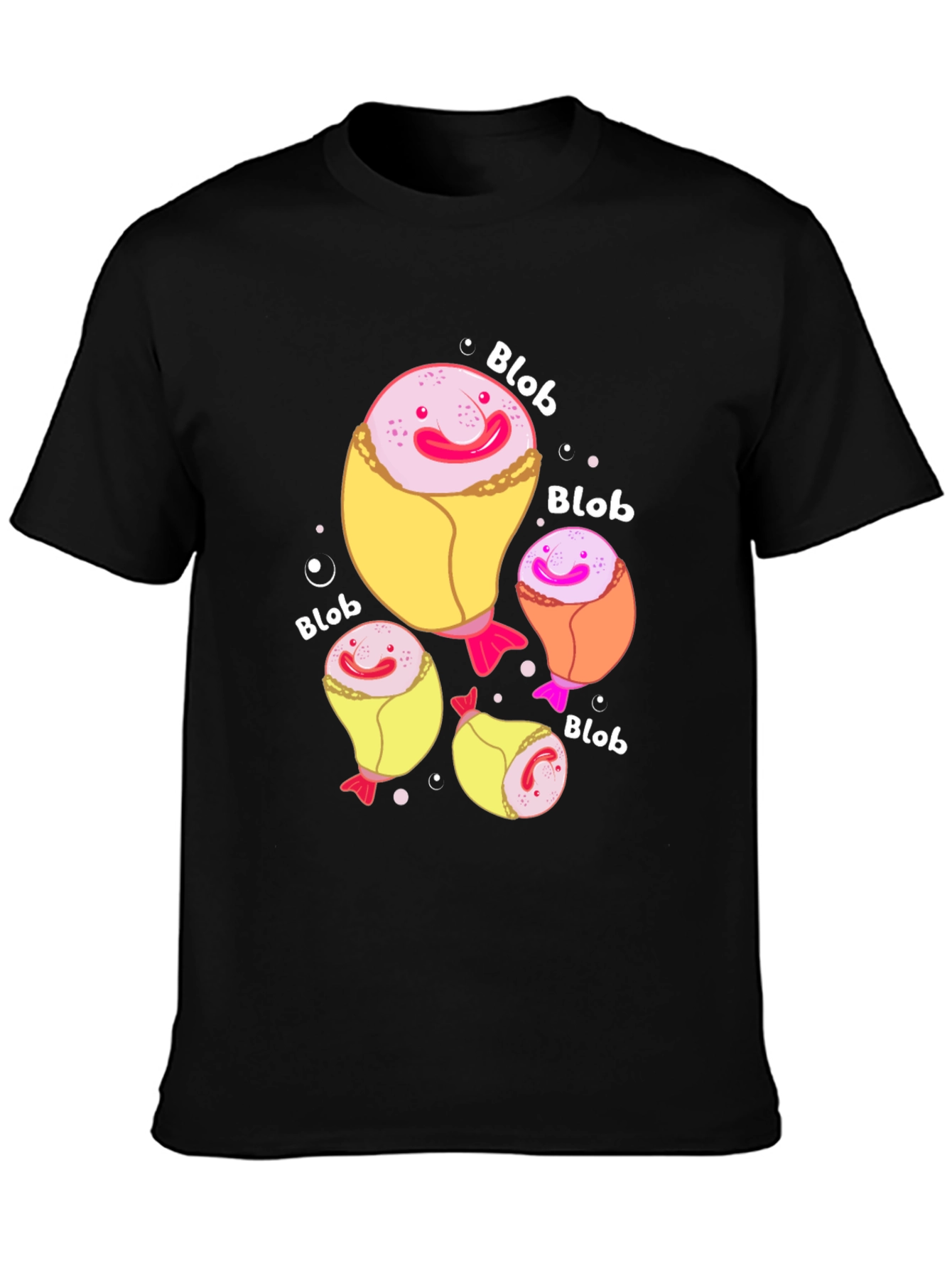 Funny Blobfish Cartoon Black T-Shirt