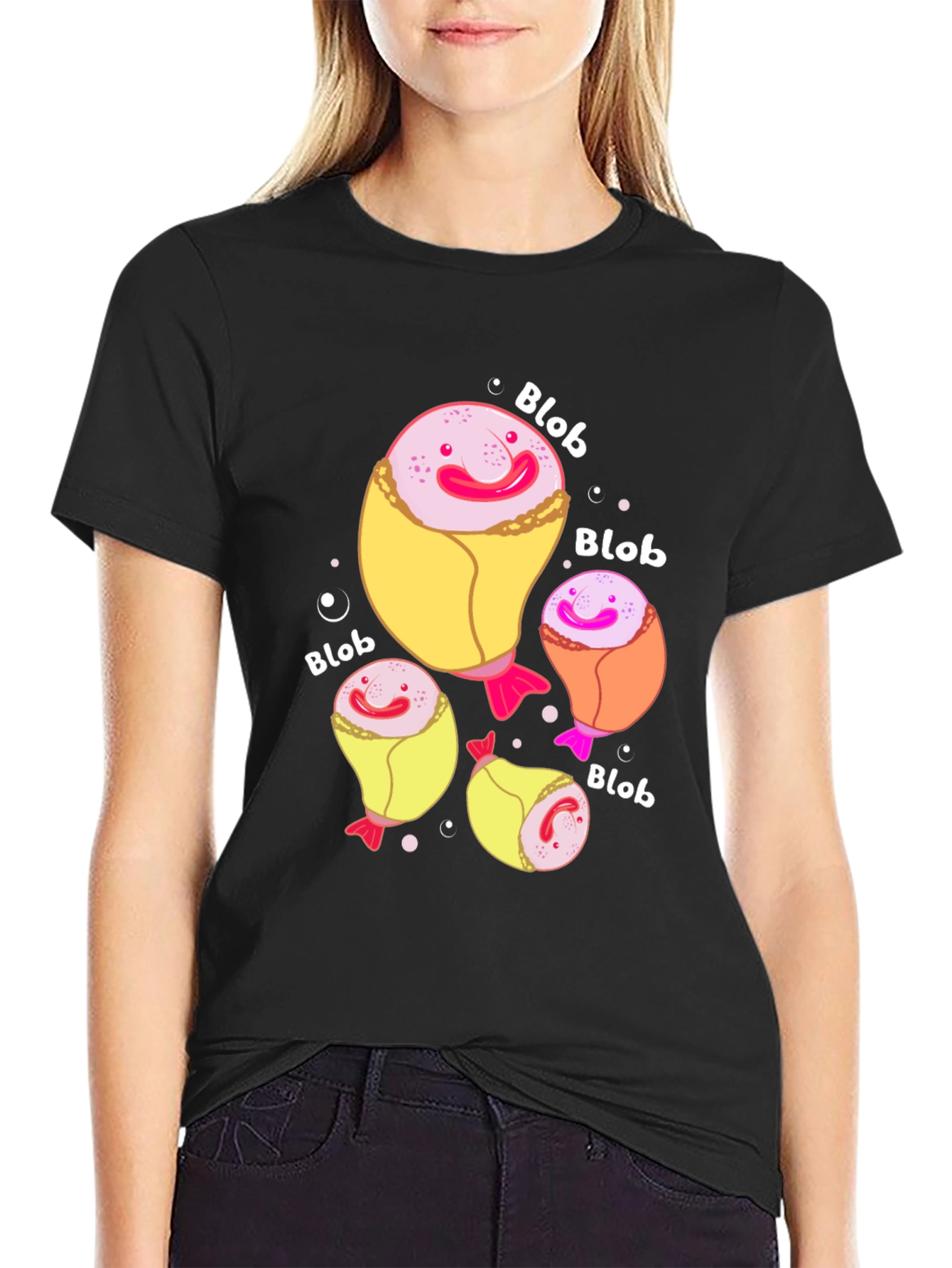 Funny Blobfish Cartoon Black T-Shirt