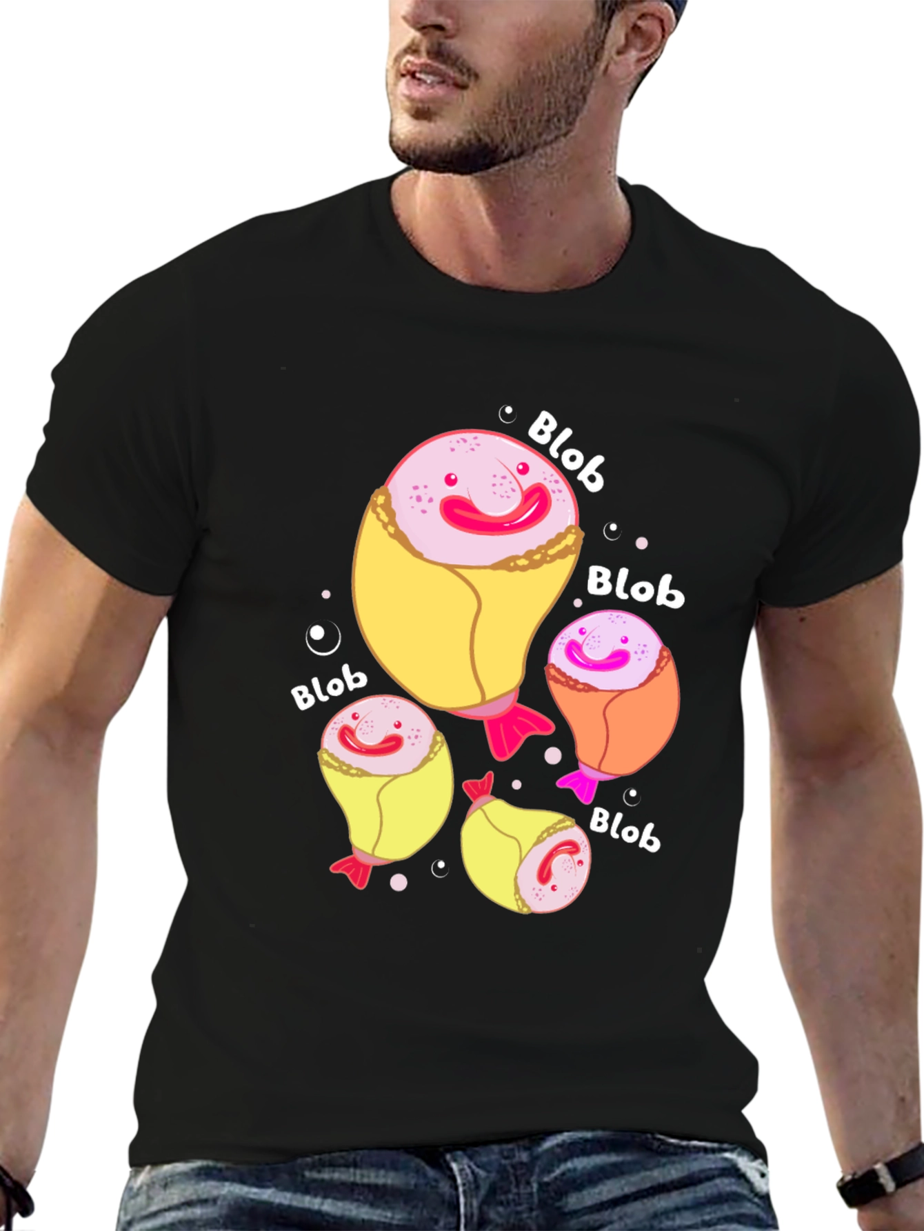 Funny Blobfish Cartoon Black T-Shirt