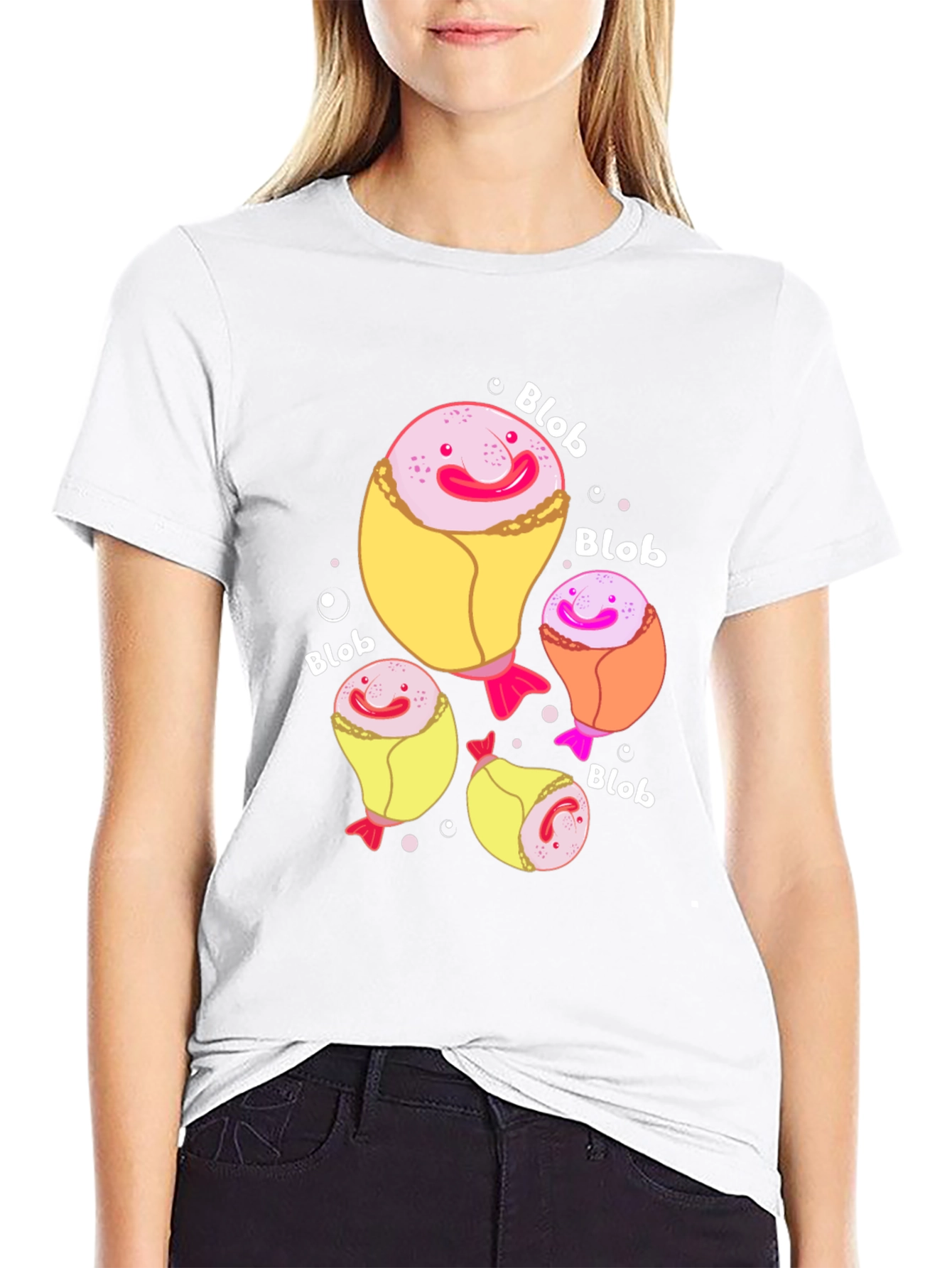 Funny Blobfish Cartoon Black T-Shirt
